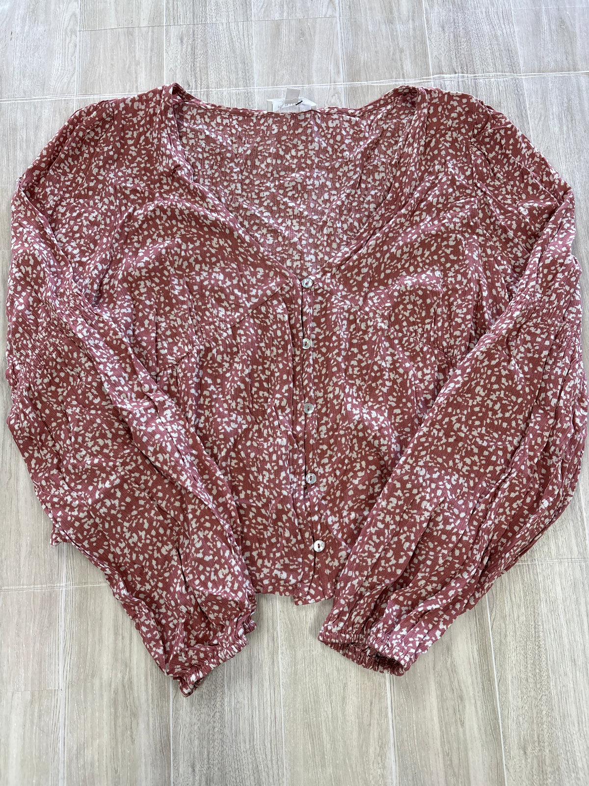 Womens Large Mauve Printed Button Long Sleeve