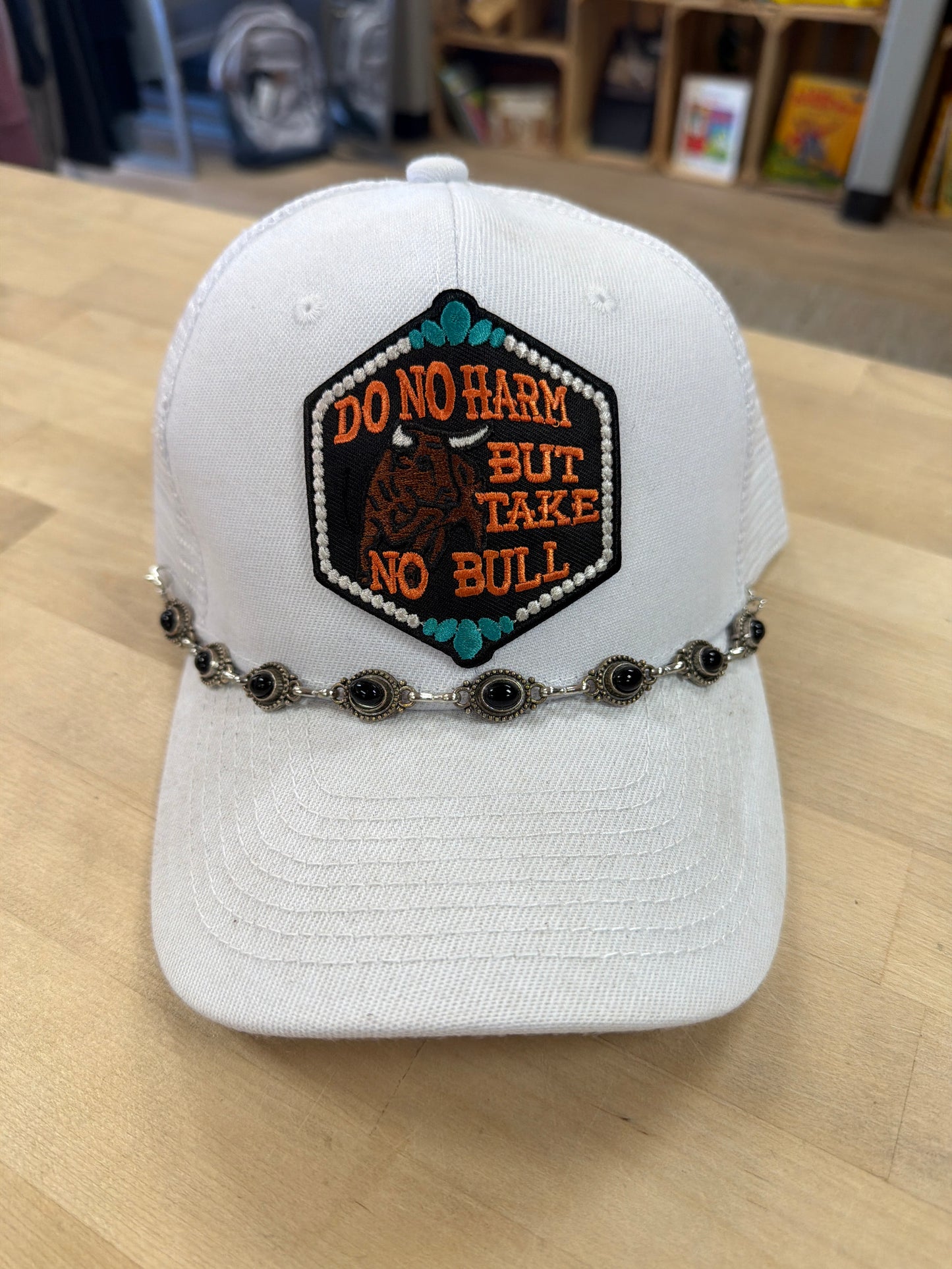 Trucker Hat - Do No Harm Take No Bull - White/Grey - Black/Silver Band