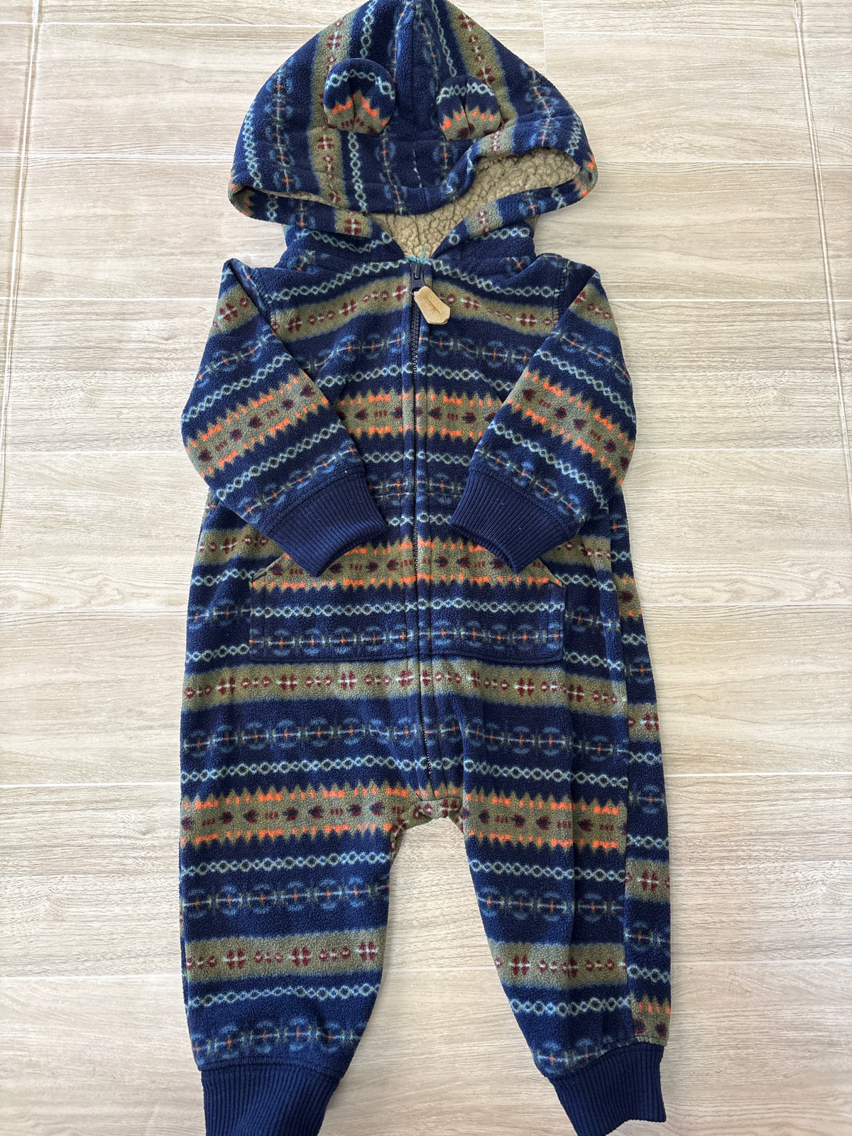 3m Navy/Olive Patterned Hooded Zip Up Jumpsuit
