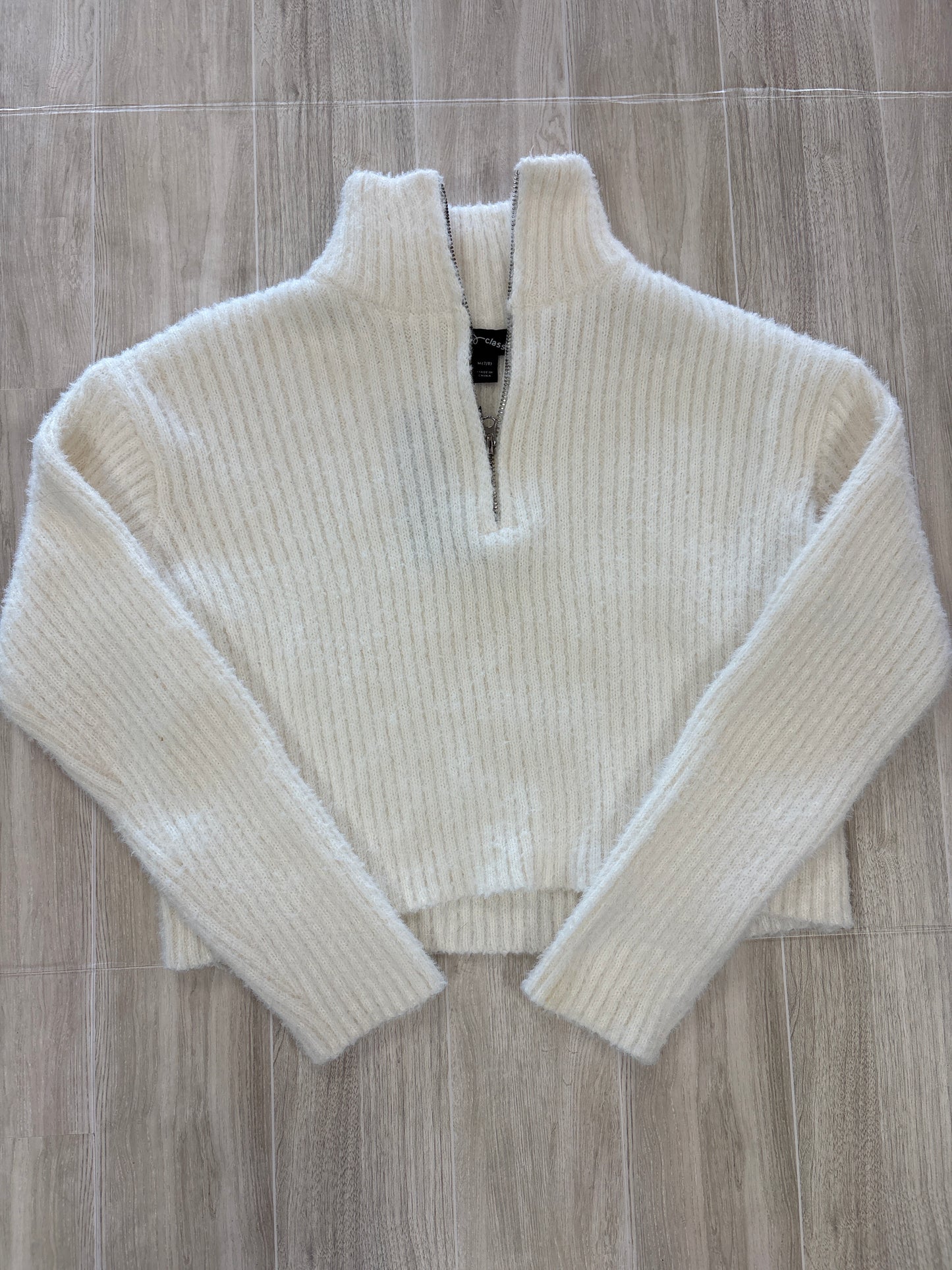 7/8 Cream Fuzzy Quarter Zip Sweater