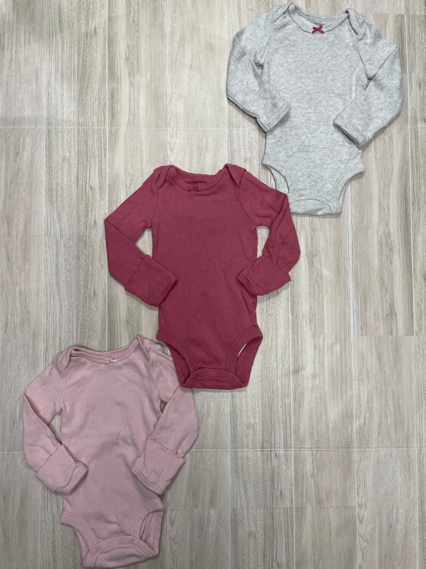 Newborn Long Sleeve Onesie 3 Pack - Pink/Mauve/Grey