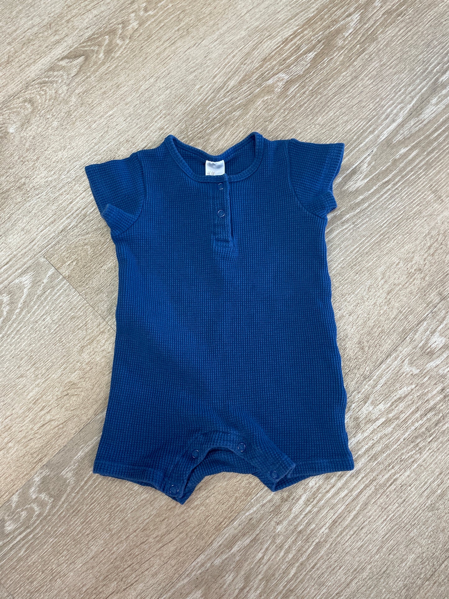 12m Blue Mini Waffle Knit Shortie Romper
