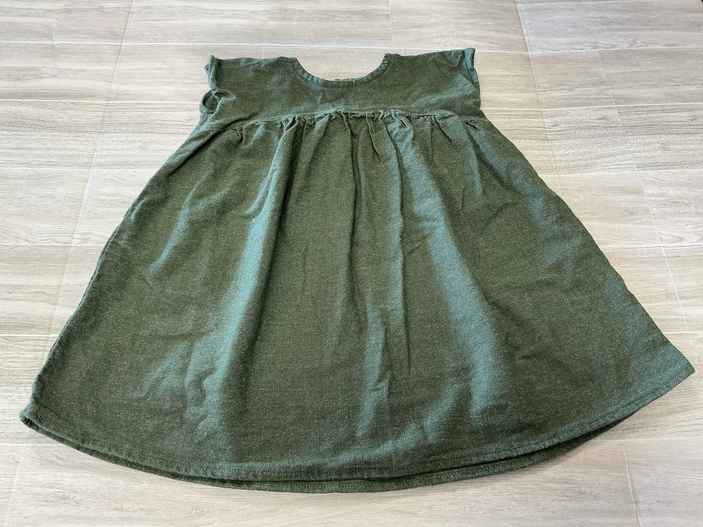 6-12m Handmade Green Linen Babydoll Dress