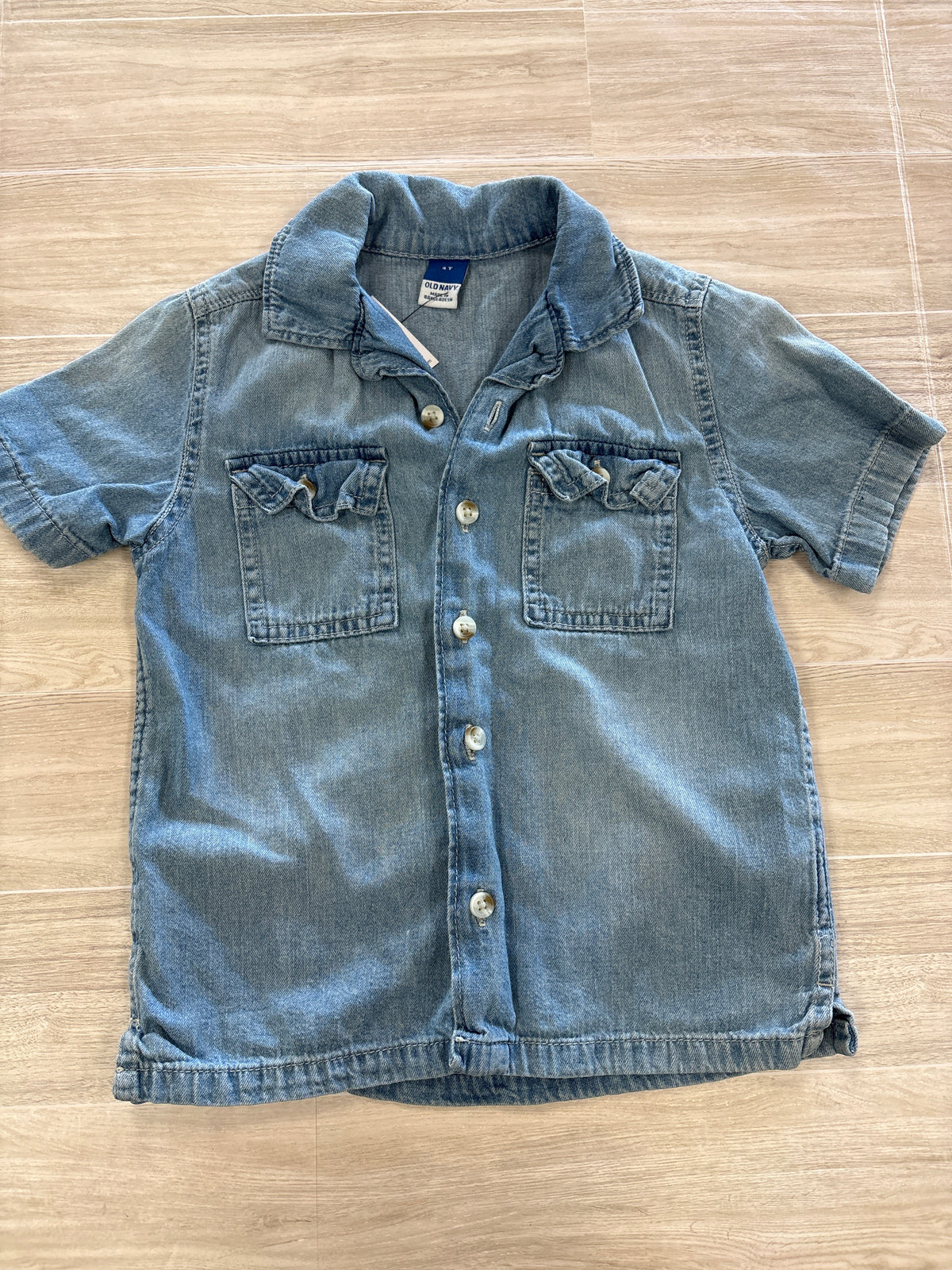 4T Soft Denim Button Up Short Sleeve Top