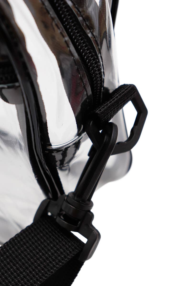 Cap Zone - Clear PVC Crossbody Messenger Travel Bag: Black