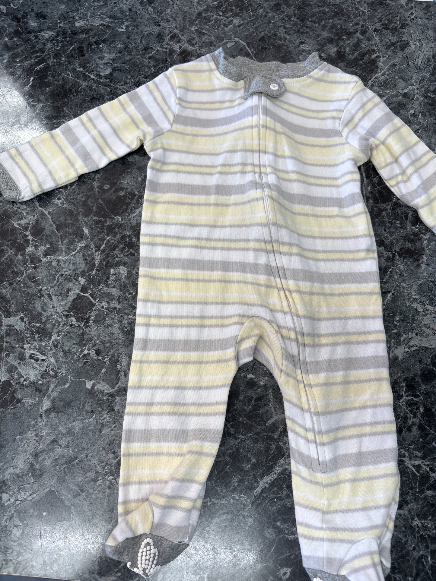 0-3m Yellow/Grey Striped Pajama