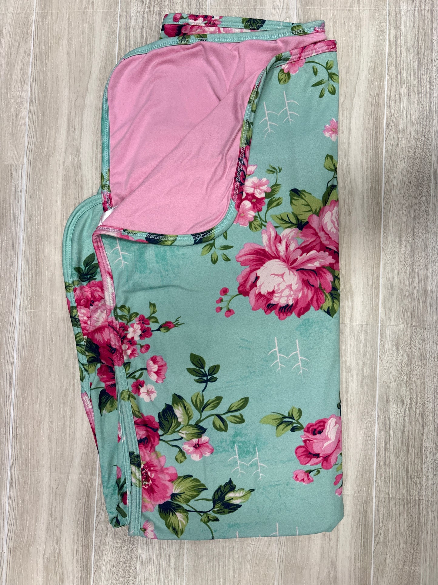 Light Teal/Pink Floral Posh Peanut Swaddle Blanket