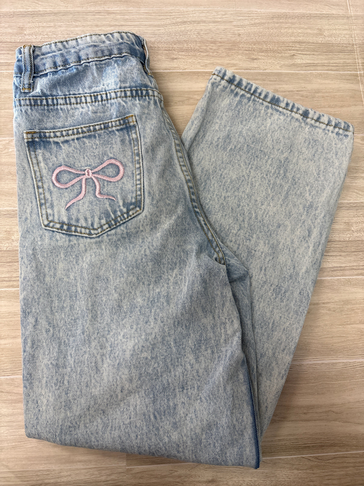 12 Light Wash Bow Pocket Wide Leg Denim