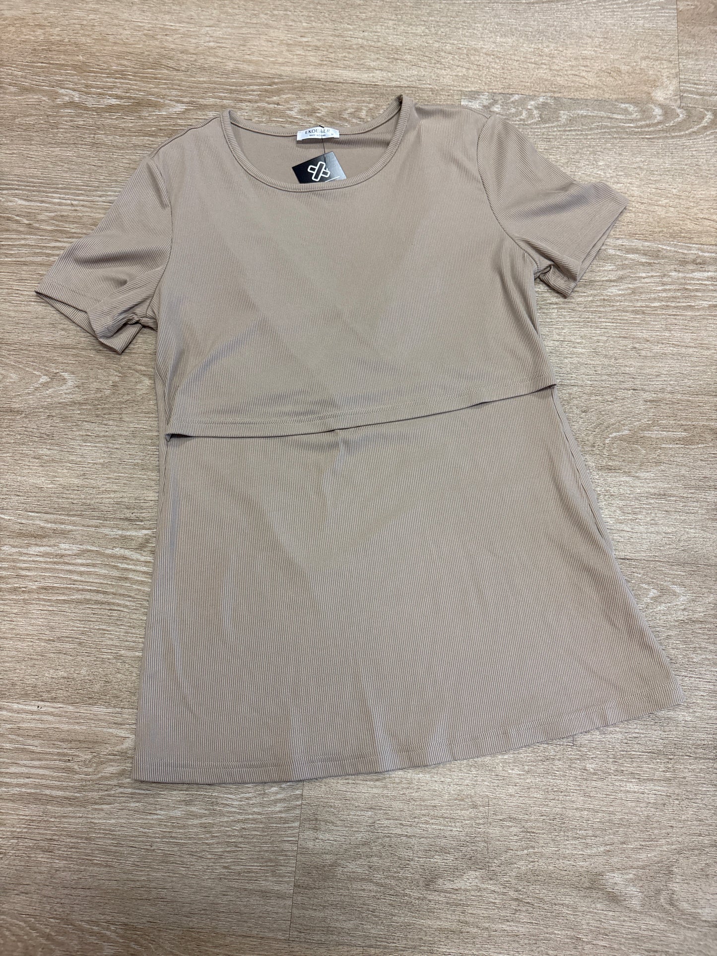 Womens Medium Tan Ribbed Nursing Tee