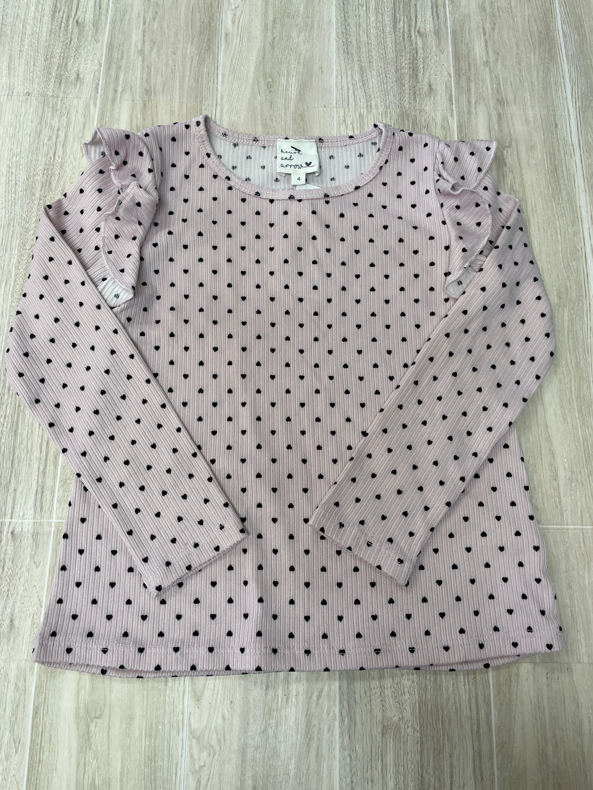 4T Light Pink Heart Ruffle Long Sleeve