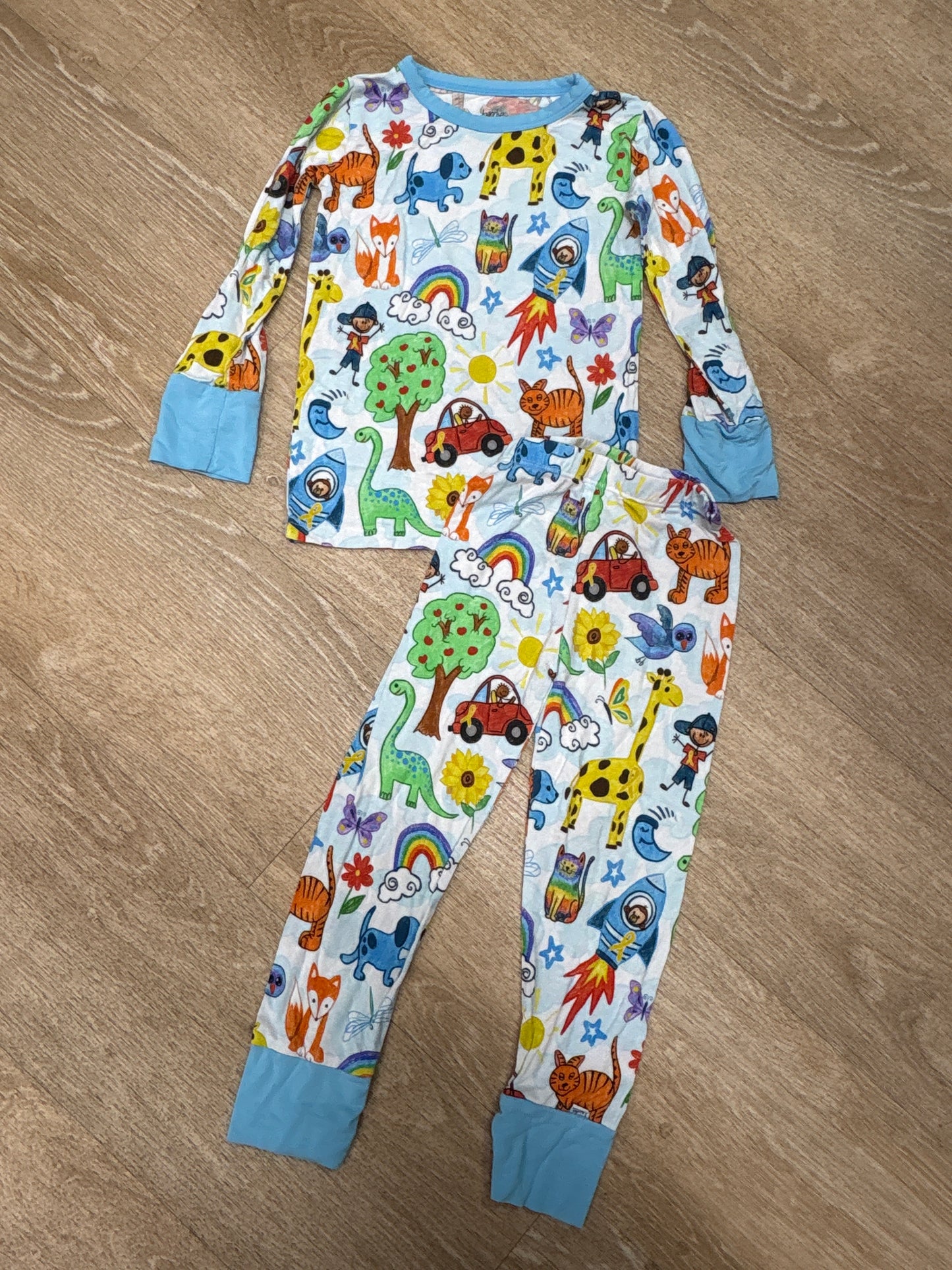 2T Birdie Bean Light Blue/ Doodle Longsleeve Pajama Set