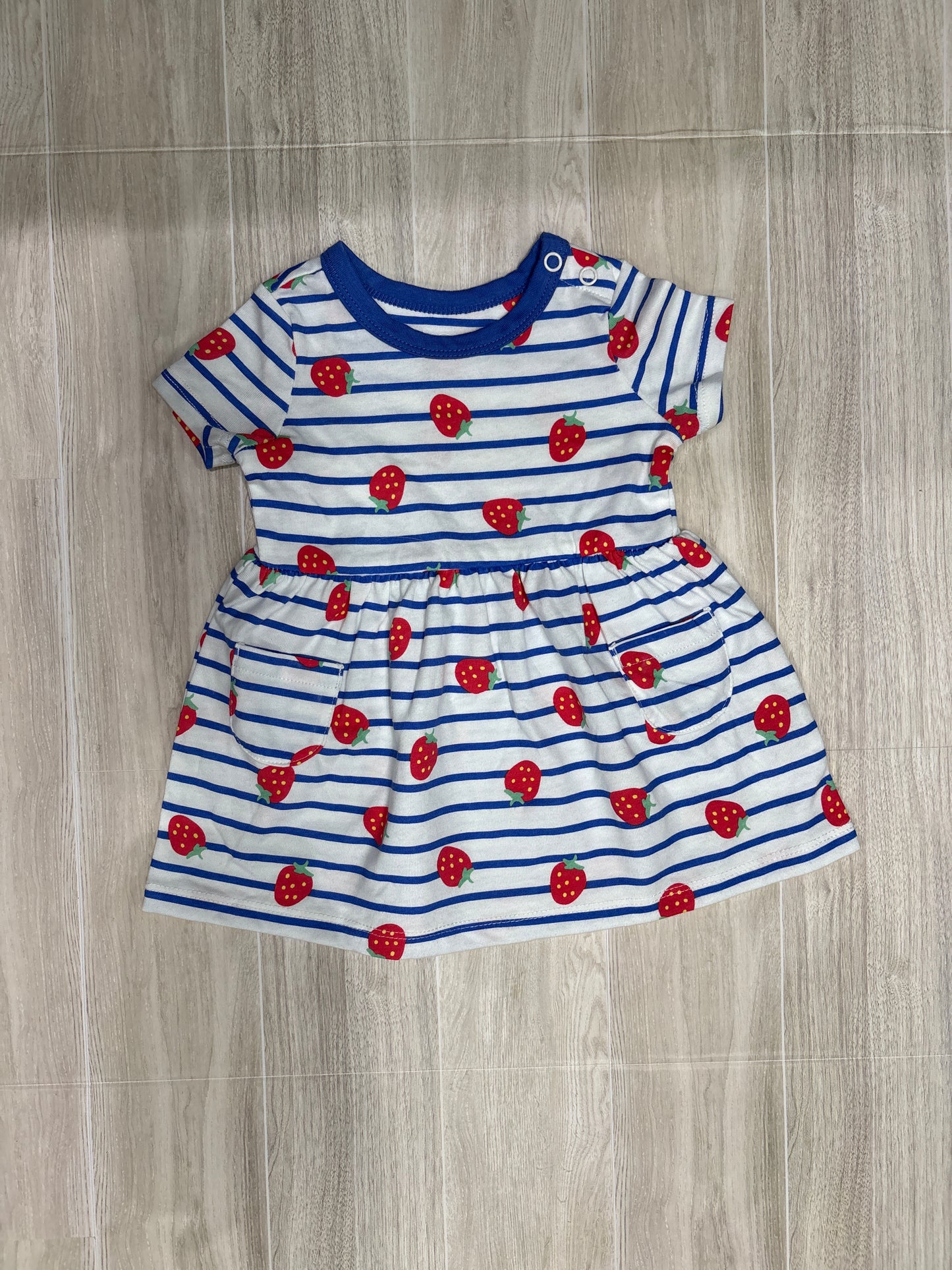 NWT 3-6m Blue Striped Strawberry Dress