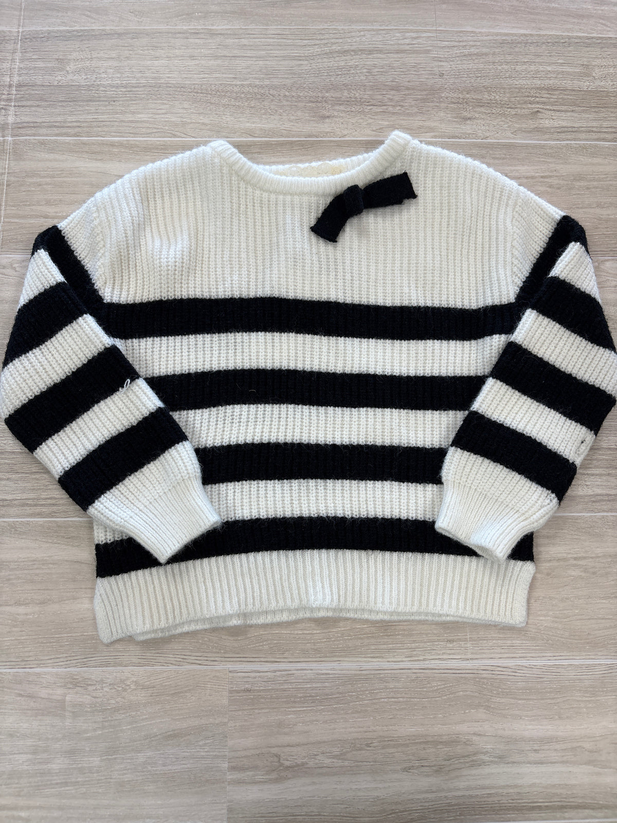 2T Black/White Striped Knit Bow Sweater