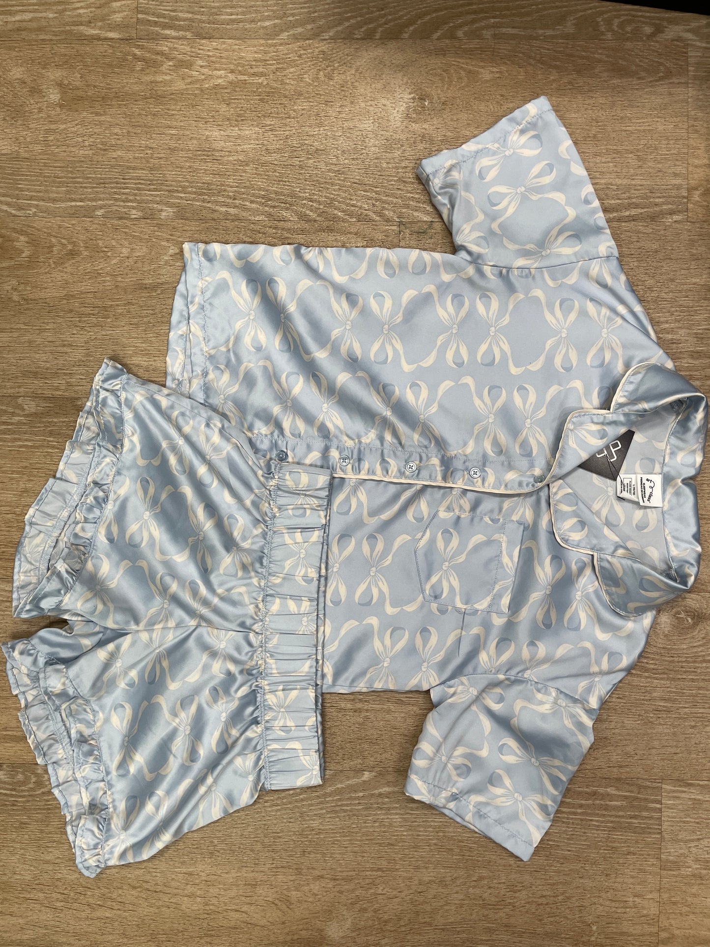 10/12 Blue Bow Satin Lounge Set