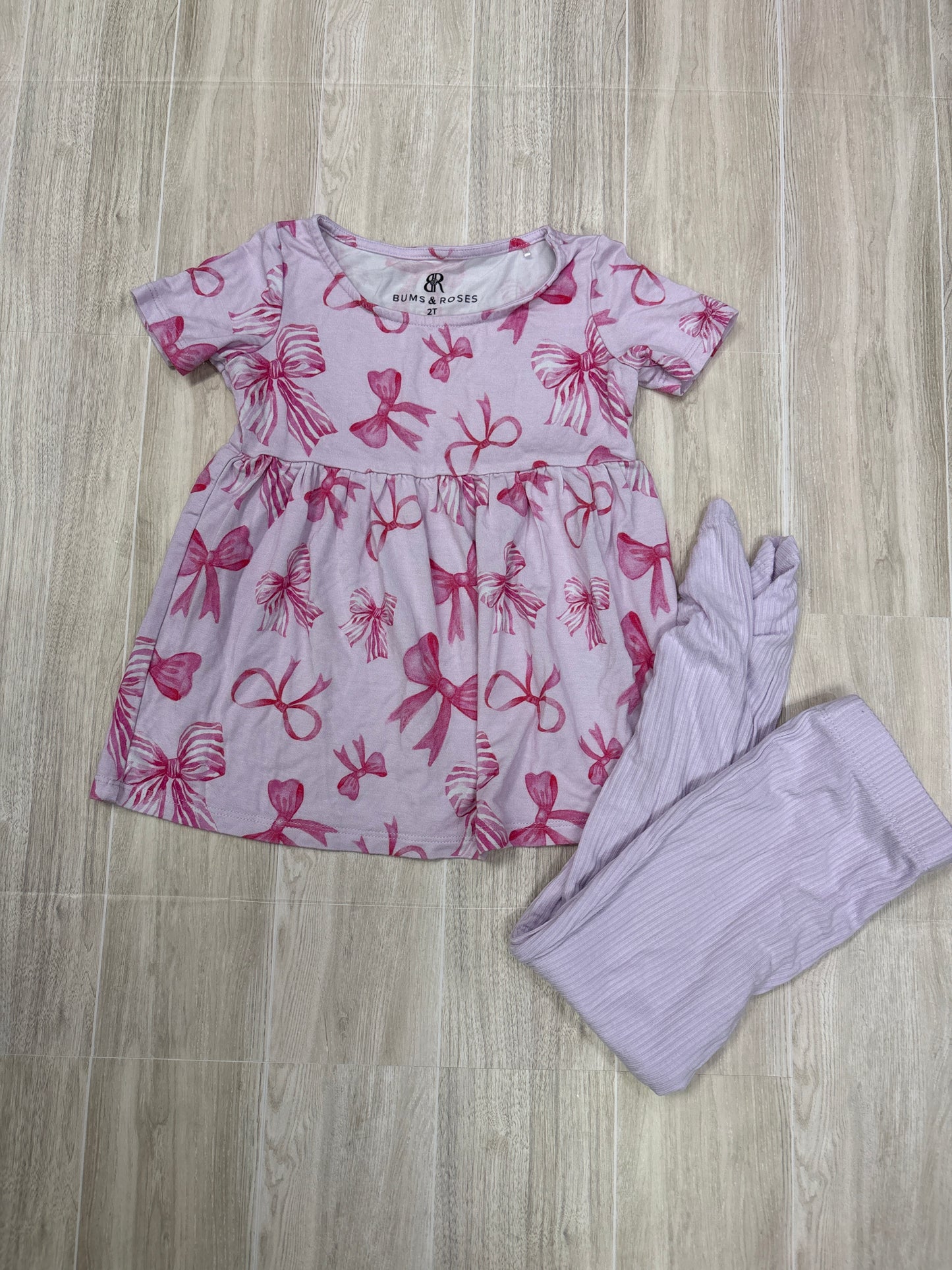2T Bums & Roses Pink Bow Tunic + Ribbed Legging Set