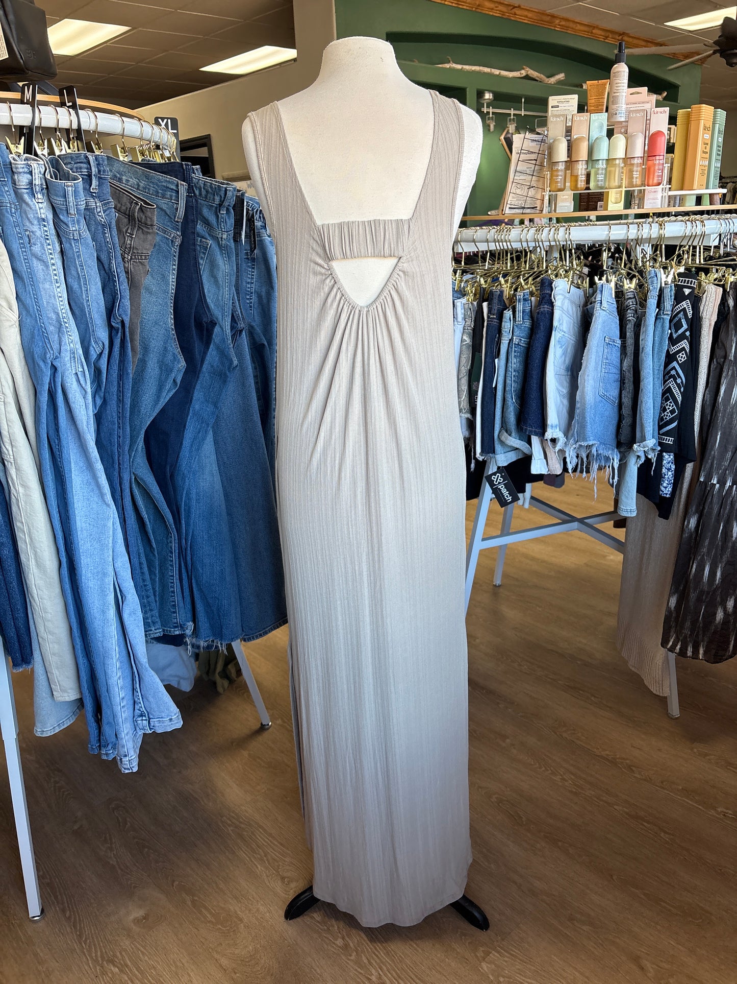 Womens Small BKE Beige Ribbed Maxi Dress