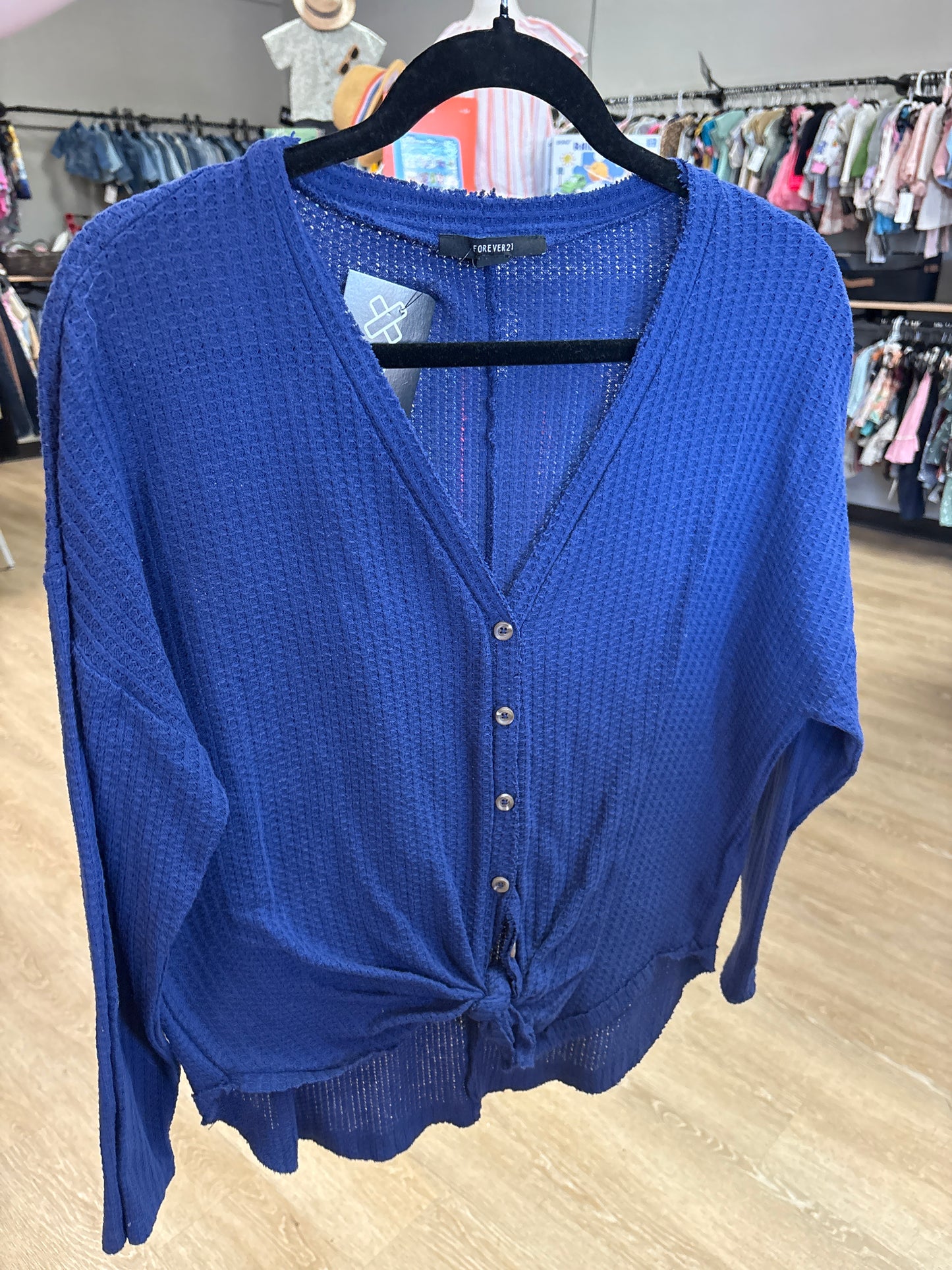 Womens Small Navy Waffle Knit Button Shirt
