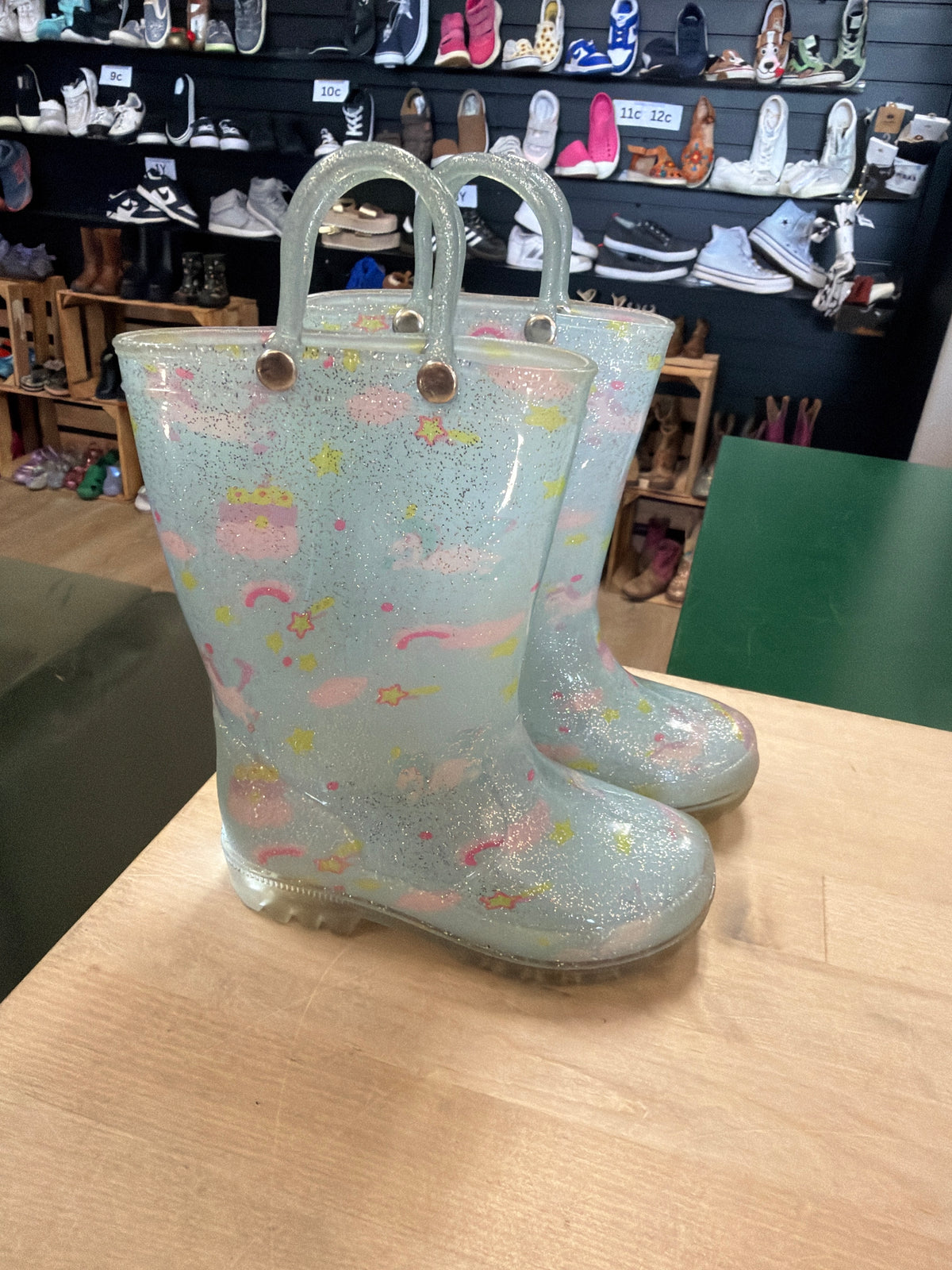 7c Light Blue Light Up Glitter Unicorn Rainboots