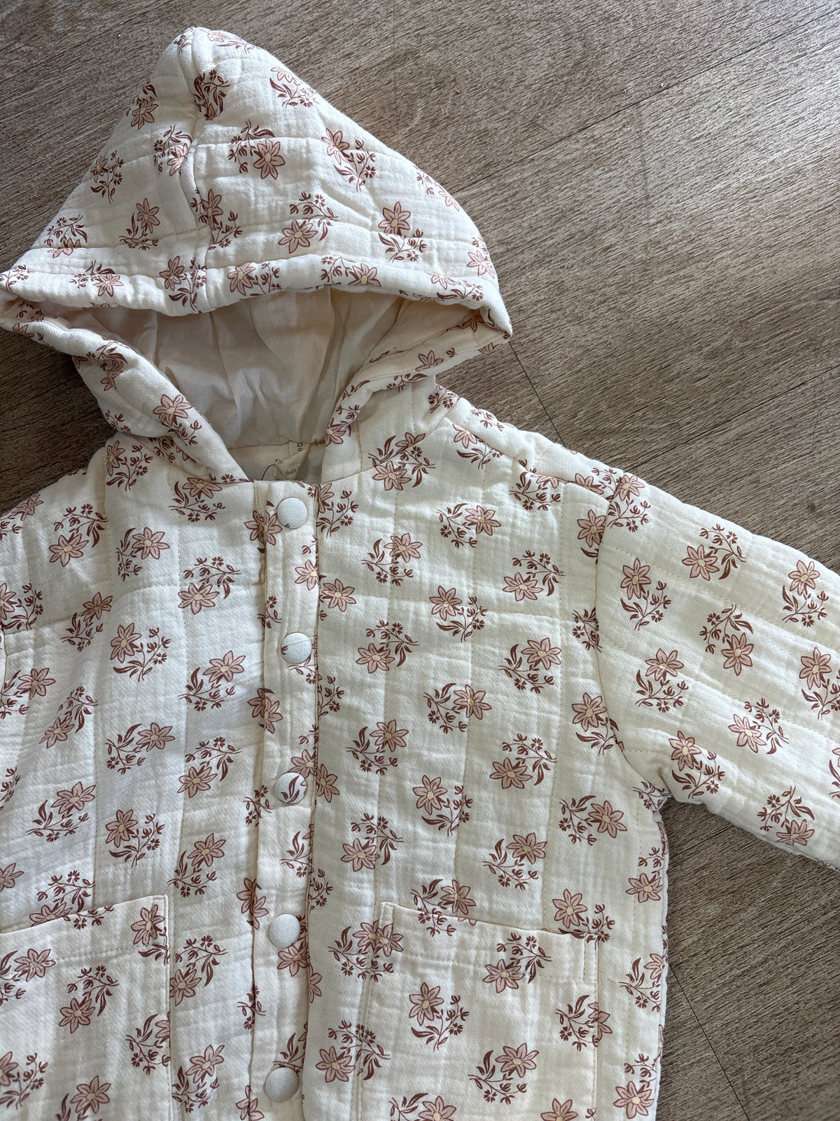 2/3T Quincy Mae Cream Floral Quilted Hooded Jacket