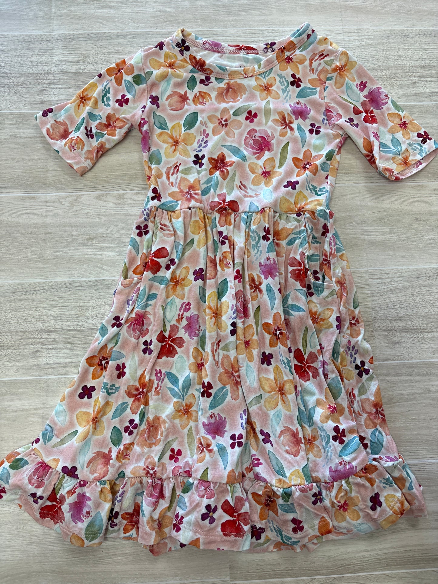 2T Birdie Bean Soft Peach Flower Detailed Dress