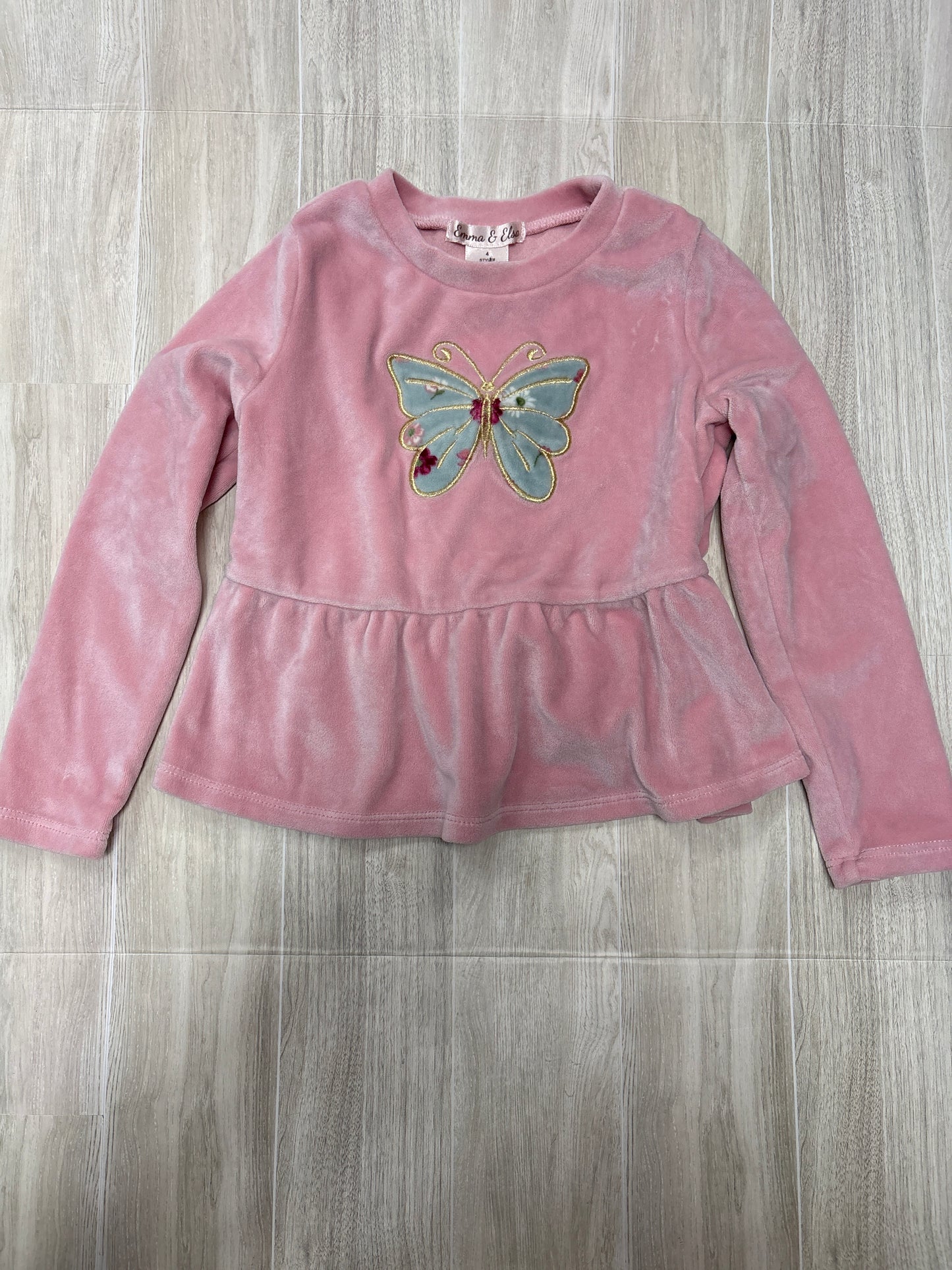 4T Velour Pink Butterfly Long Sleeve Shirt