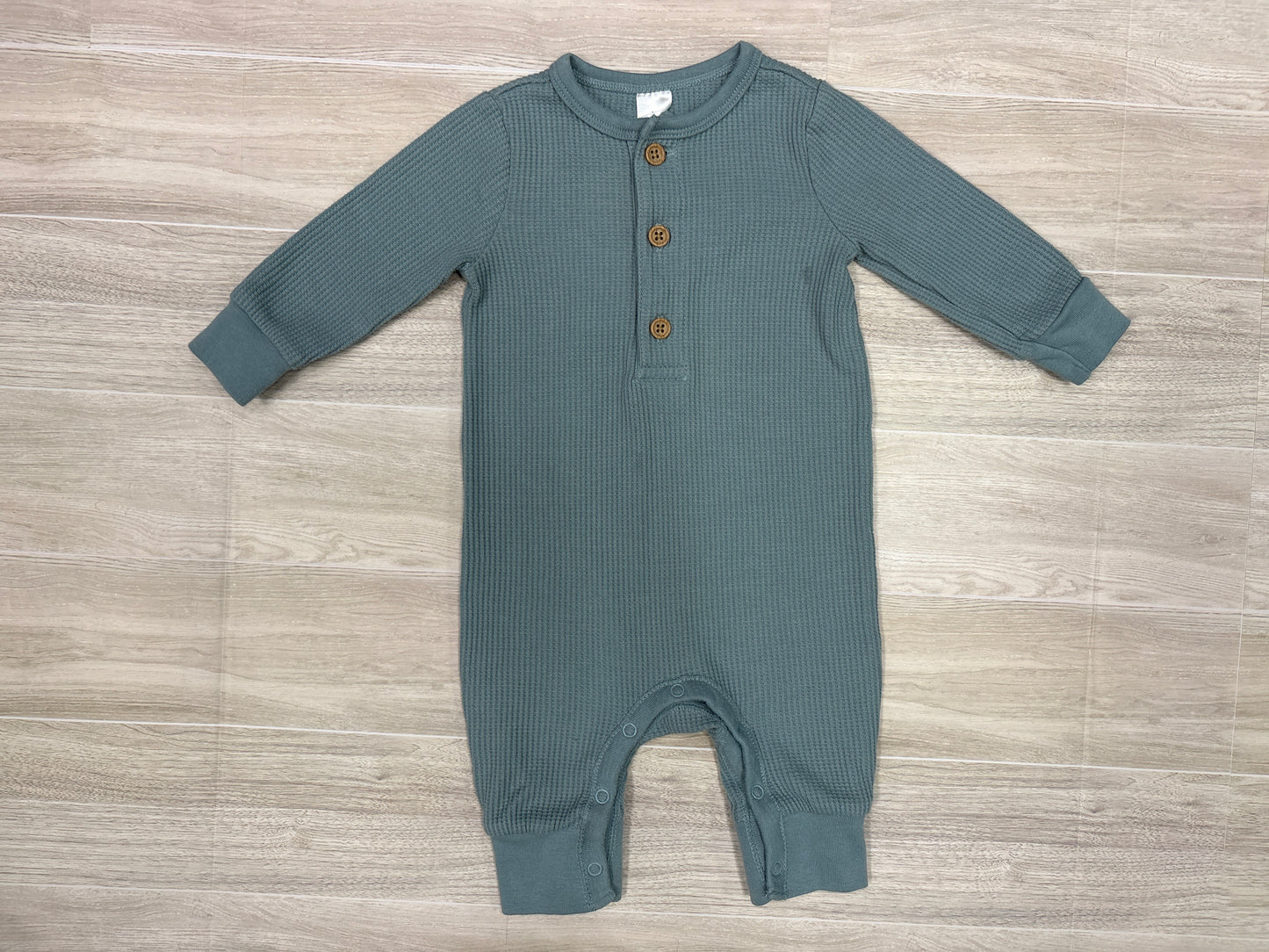 0-3m Seafoam Waffle Knit Long Sleeve Jumpsuit