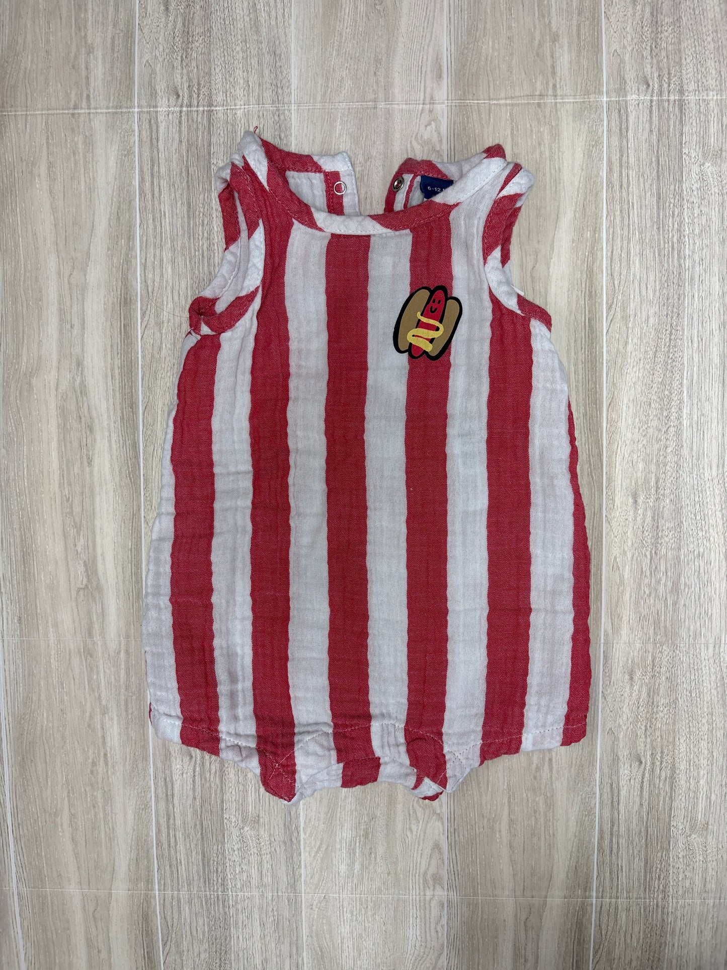 6-12m Red/White Striped Hotdog Tank Romper