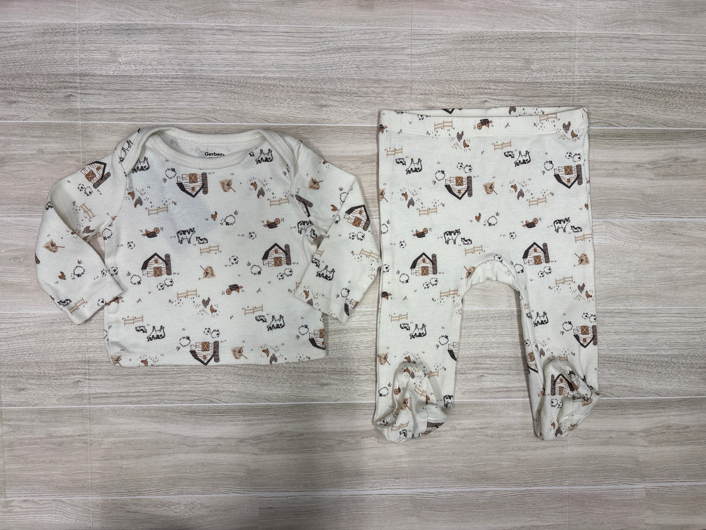 3-6m Farm Animal Long Sleeve + Footed Legging Set