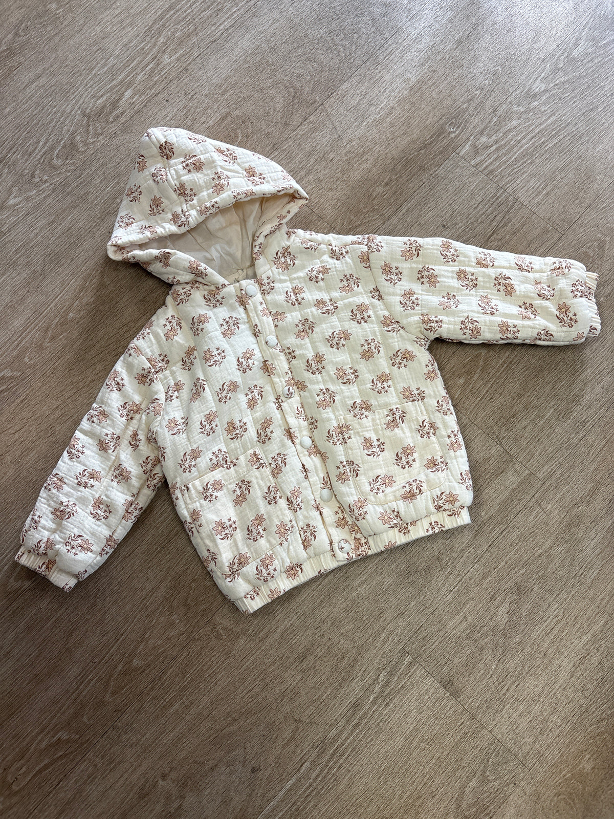 2/3T Quincy Mae Cream Floral Quilted Hooded Jacket