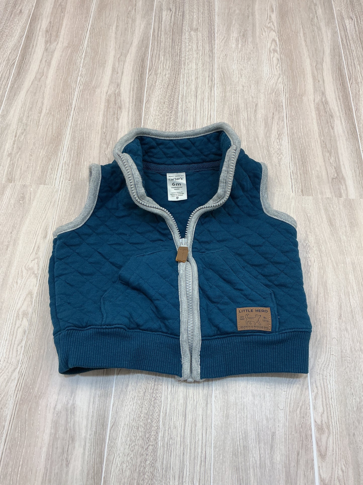 6m Little Hero Teal Quilted Zip Vest