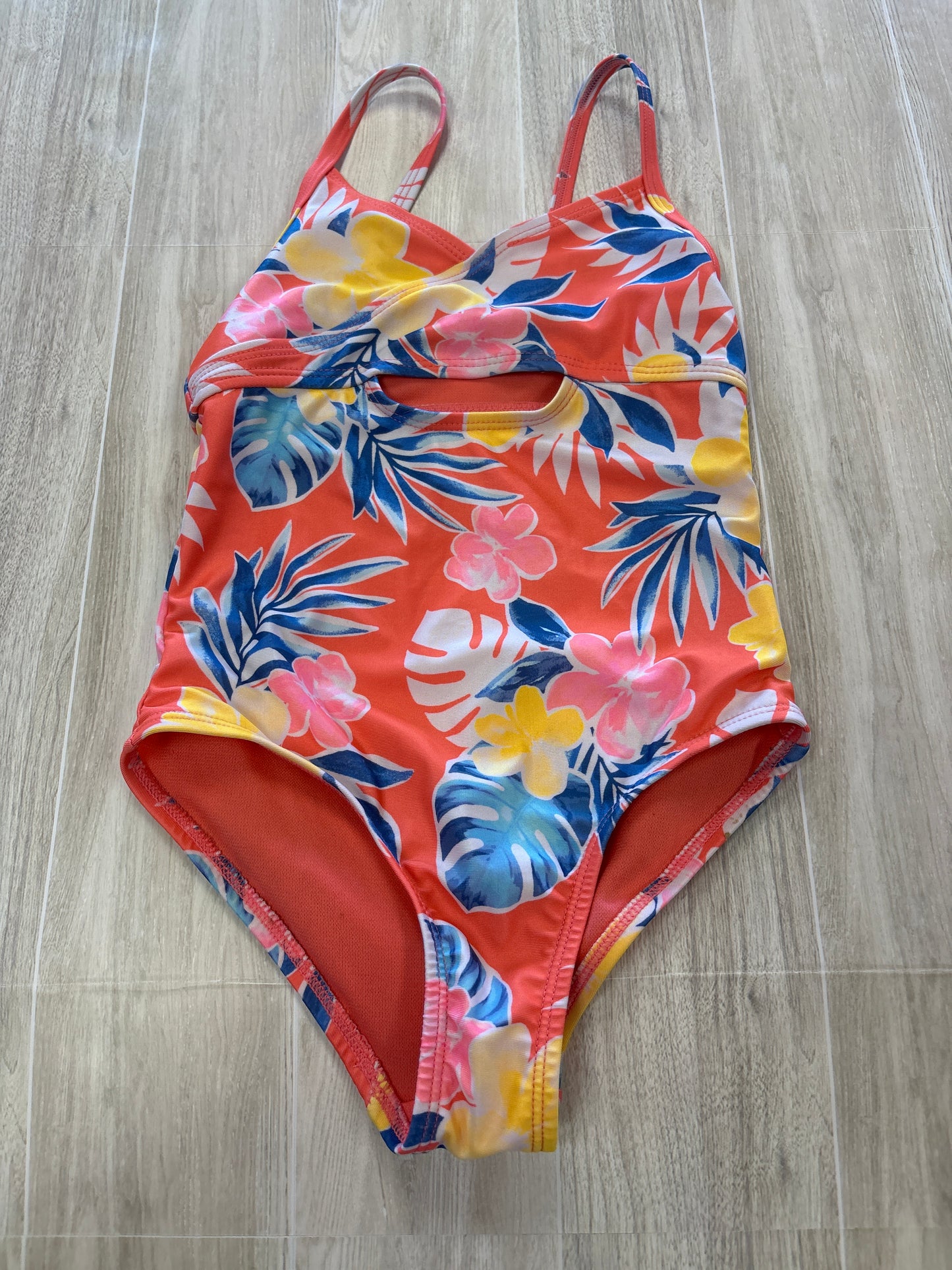 4/5T Orange/Floral Swim Suit