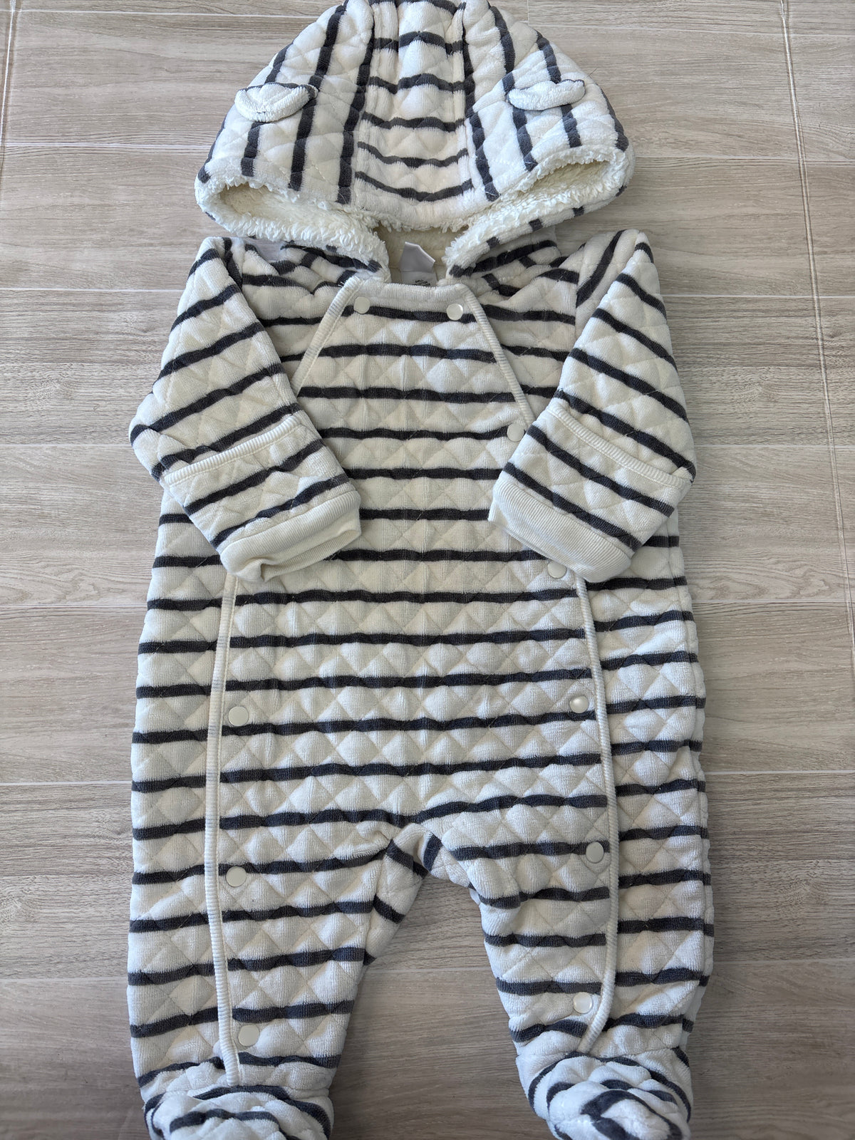 Newborn Nordstrom Cream/Grey Hooded Cozy Suit