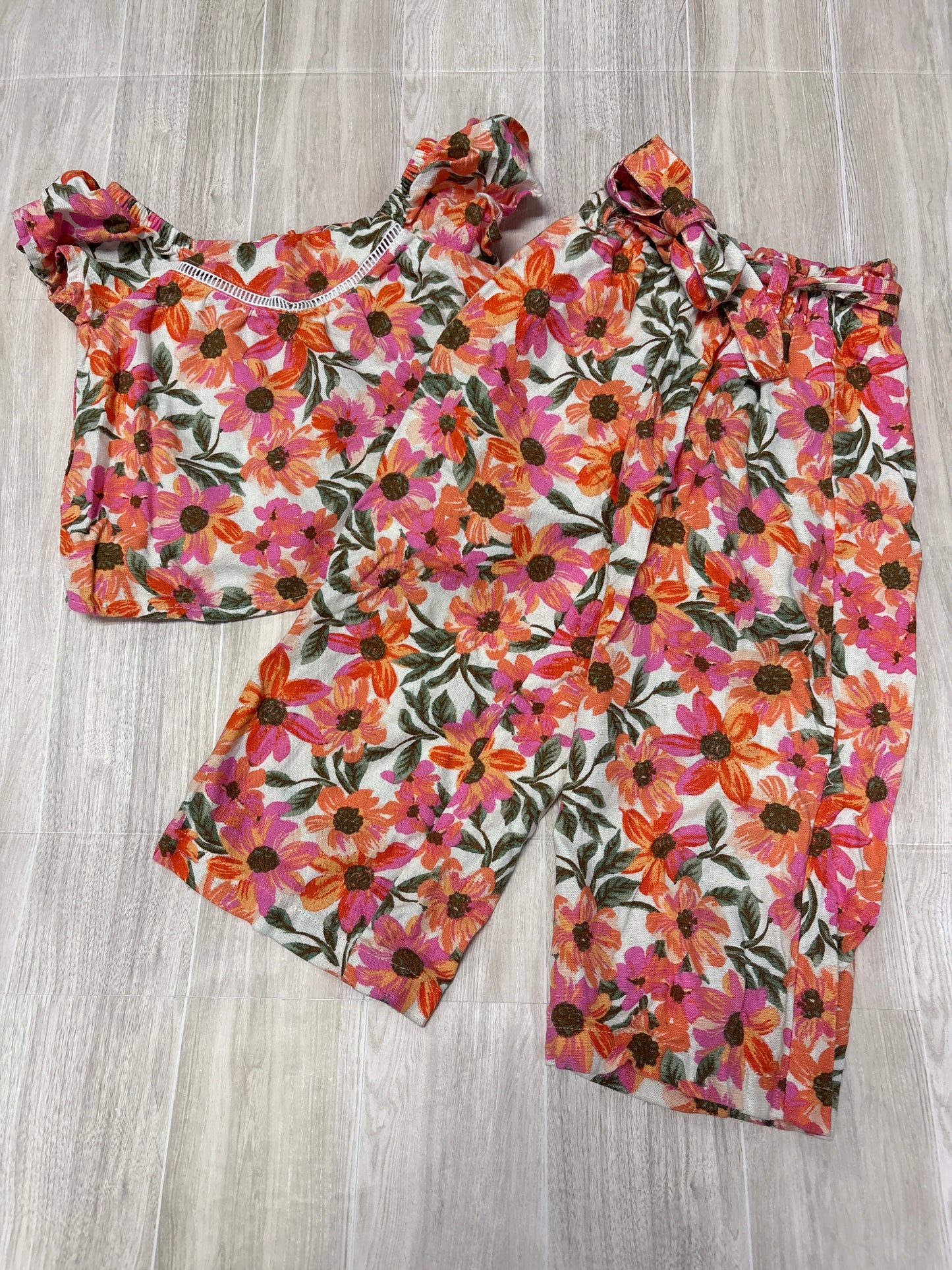 2T Btween Orange/Pink Floral 2 Piece Pant + Blouse Set