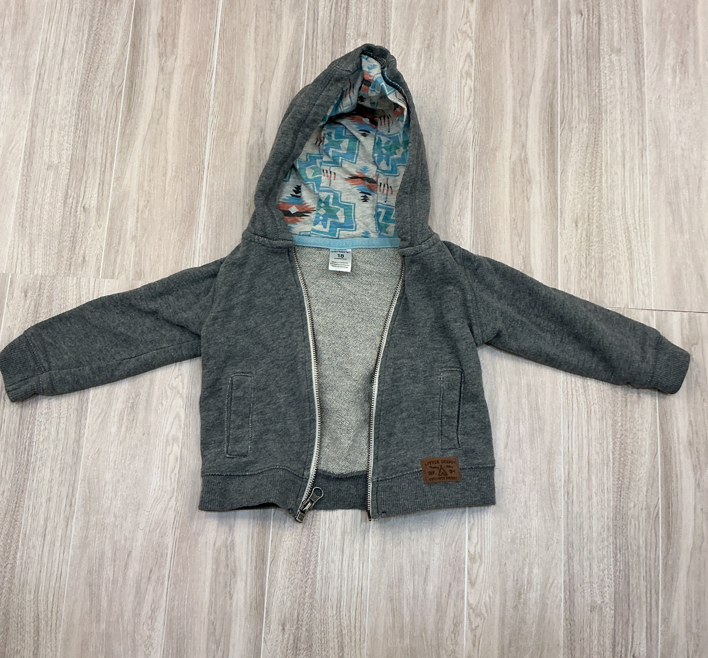 18m Gray Aztec Zip Up Hoodie