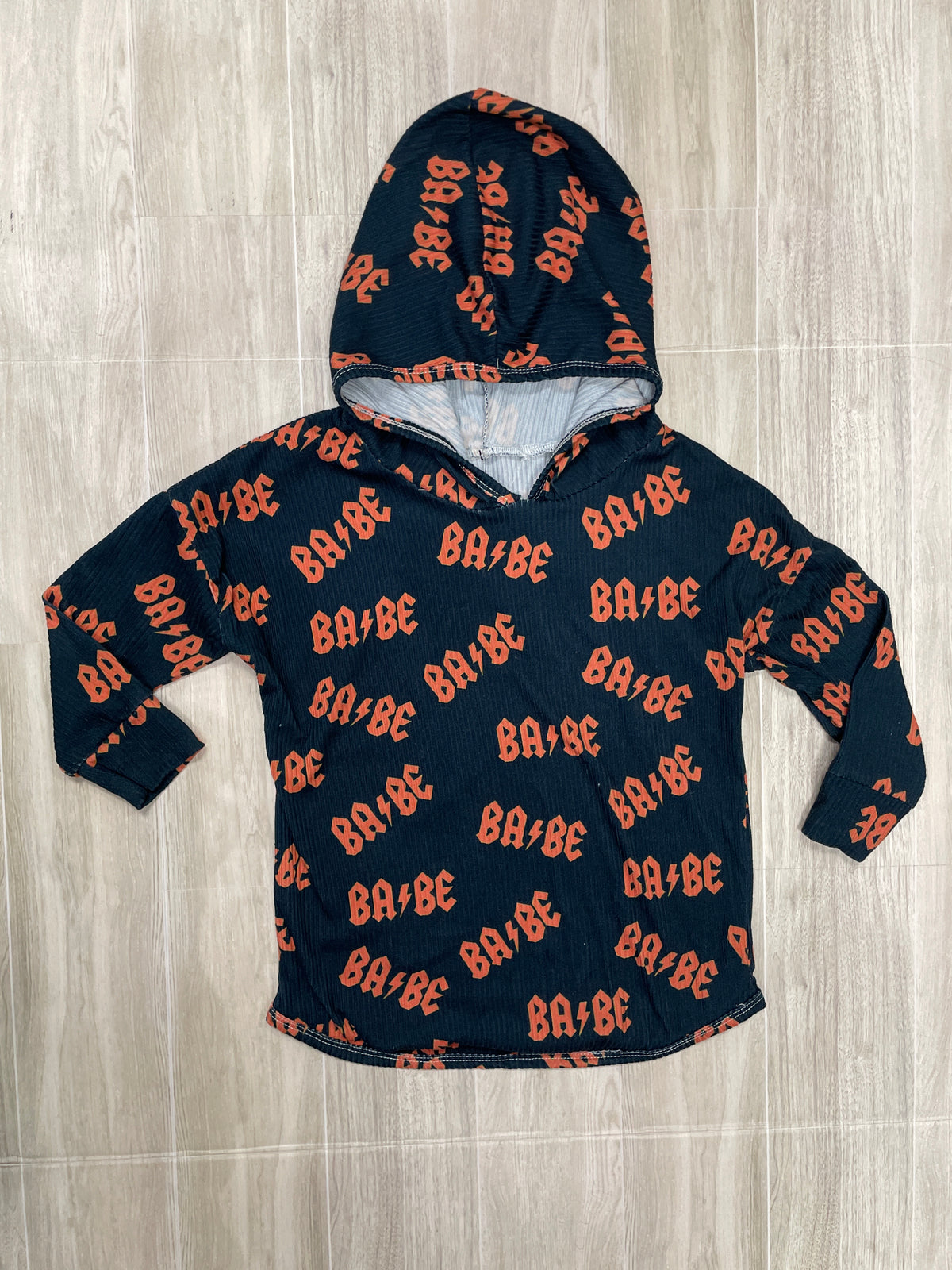 4T Black Handmade Ribbed Babe Hooded Shirt