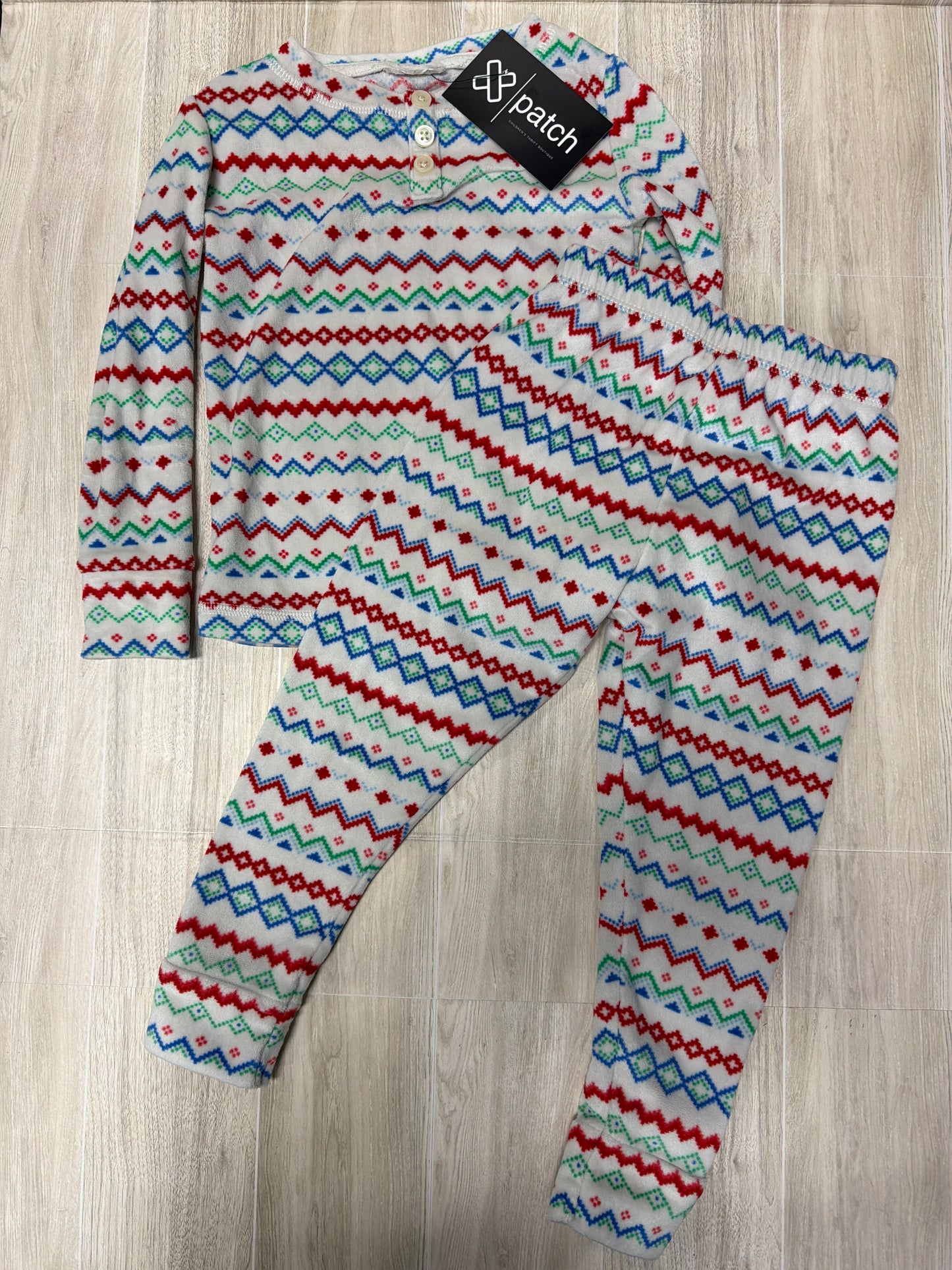 3T Whitw Holiday Printed Pajama Set