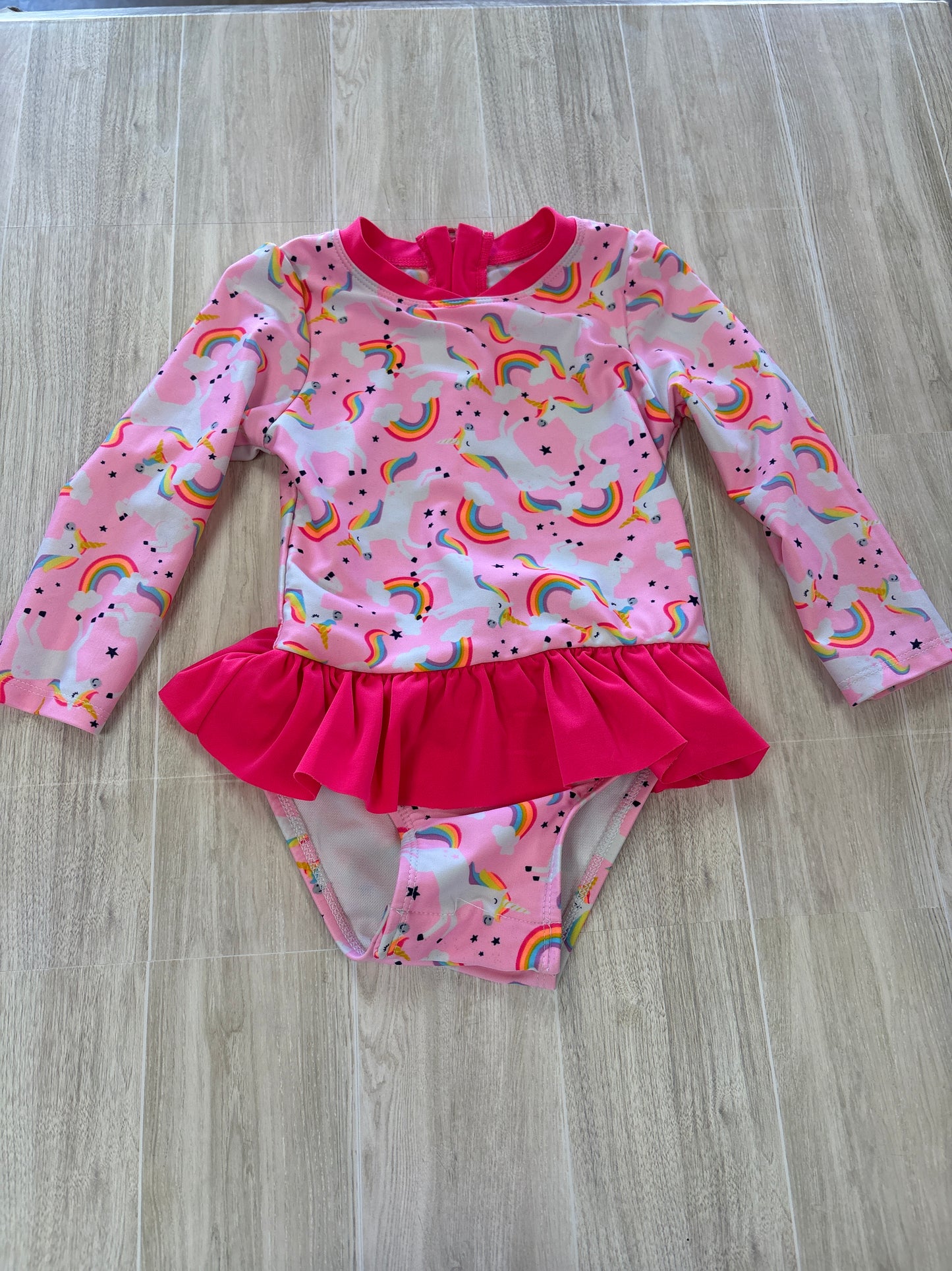 2T Unicorn Ruffle Long Sleeve Swimsuit