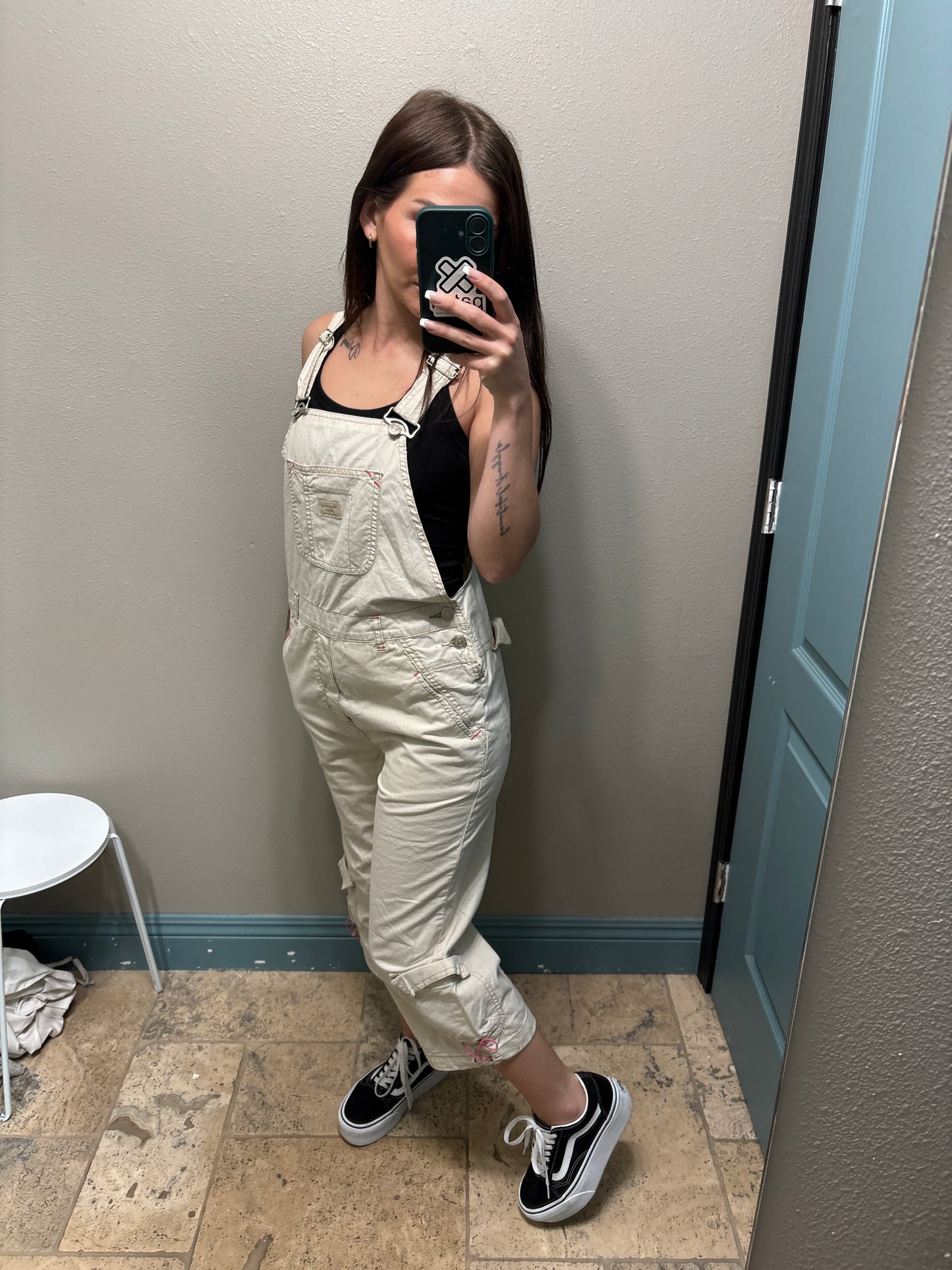 Womens Small Union Bay Y2K Cream Overalls with Elastic Cinch Ties
