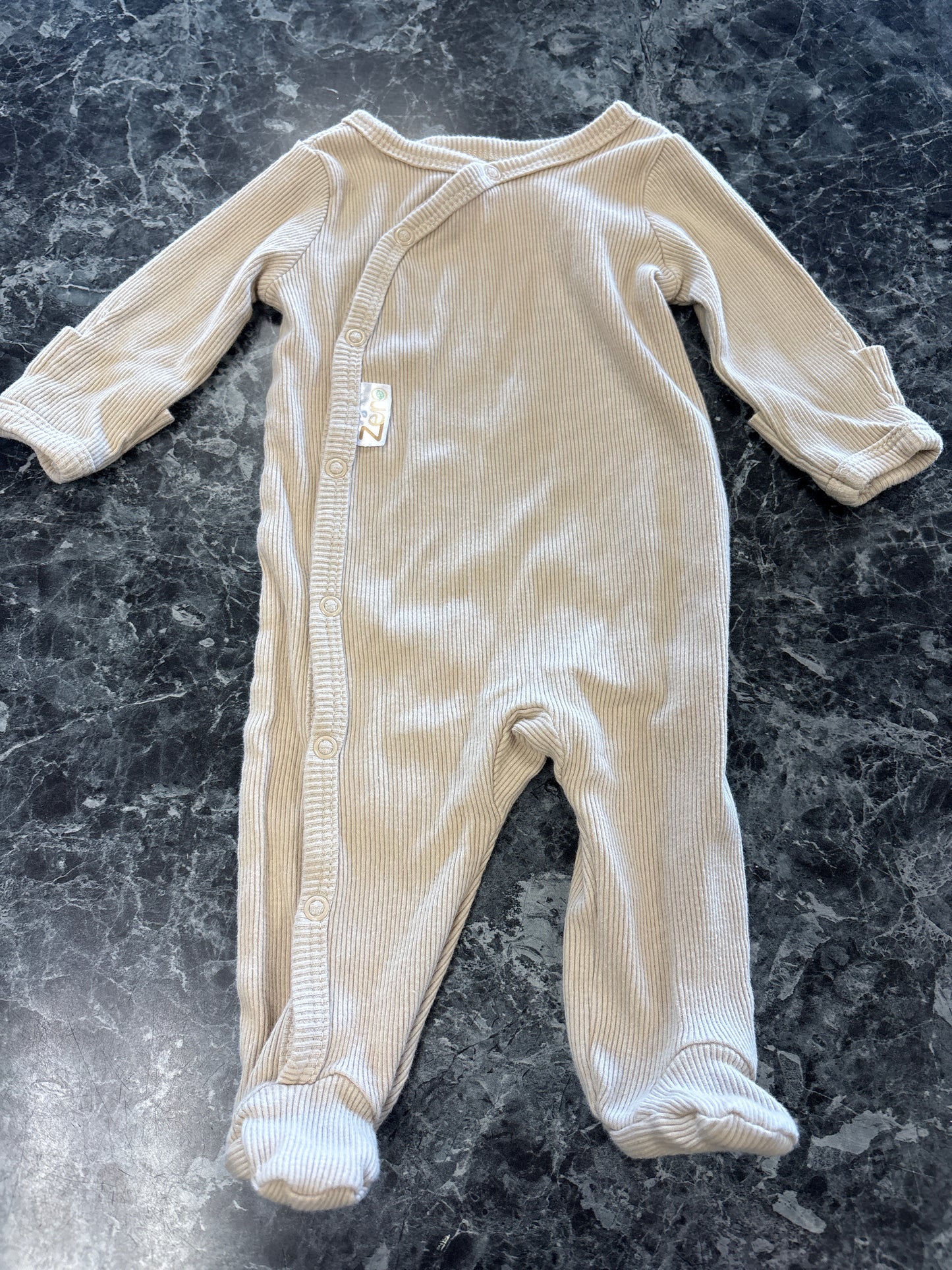 0-3m 100% Cotton Tan Ribbed Footed Pajama