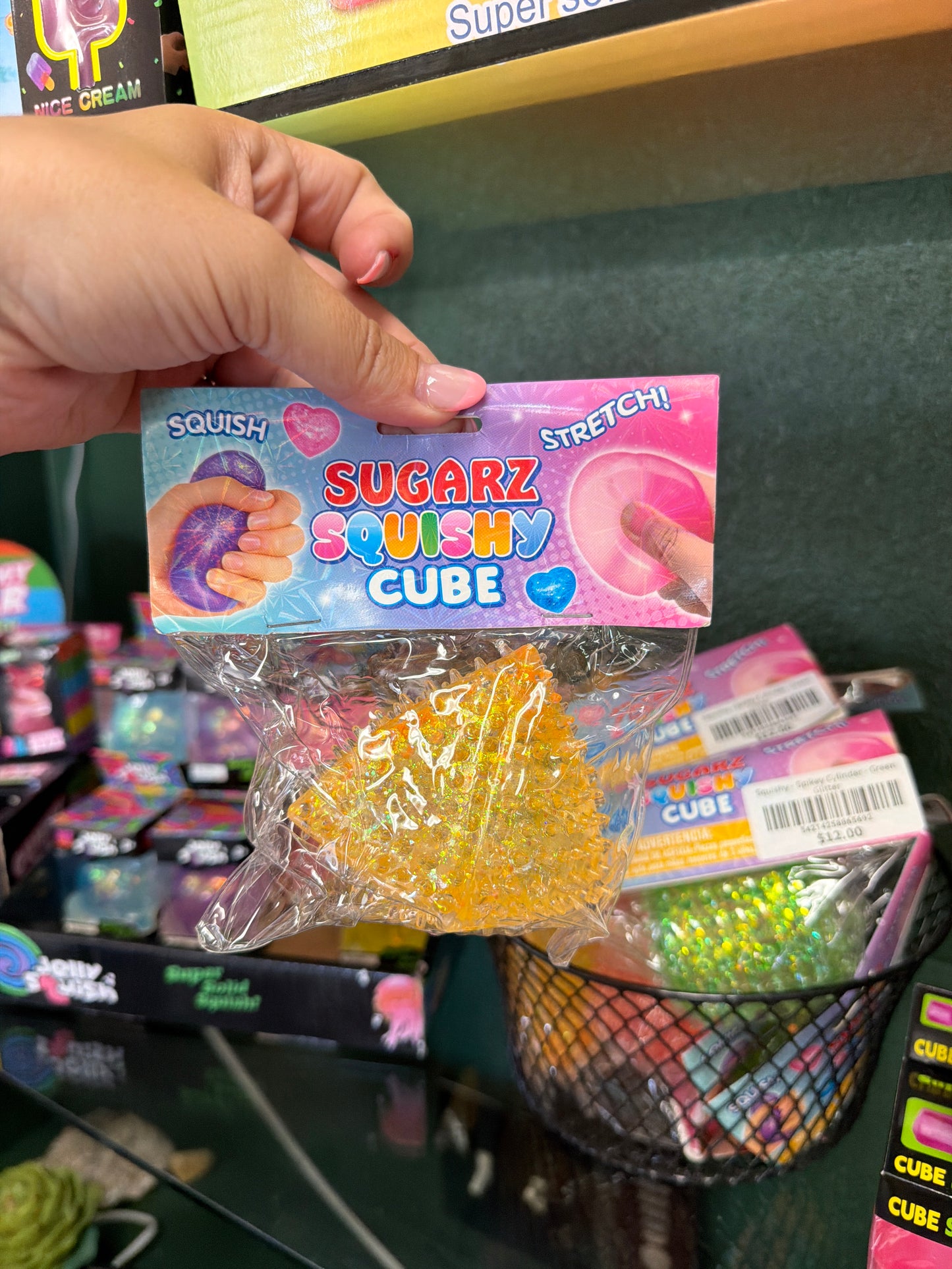 Squishy - Spikey Pyramid - Yellow Glitter