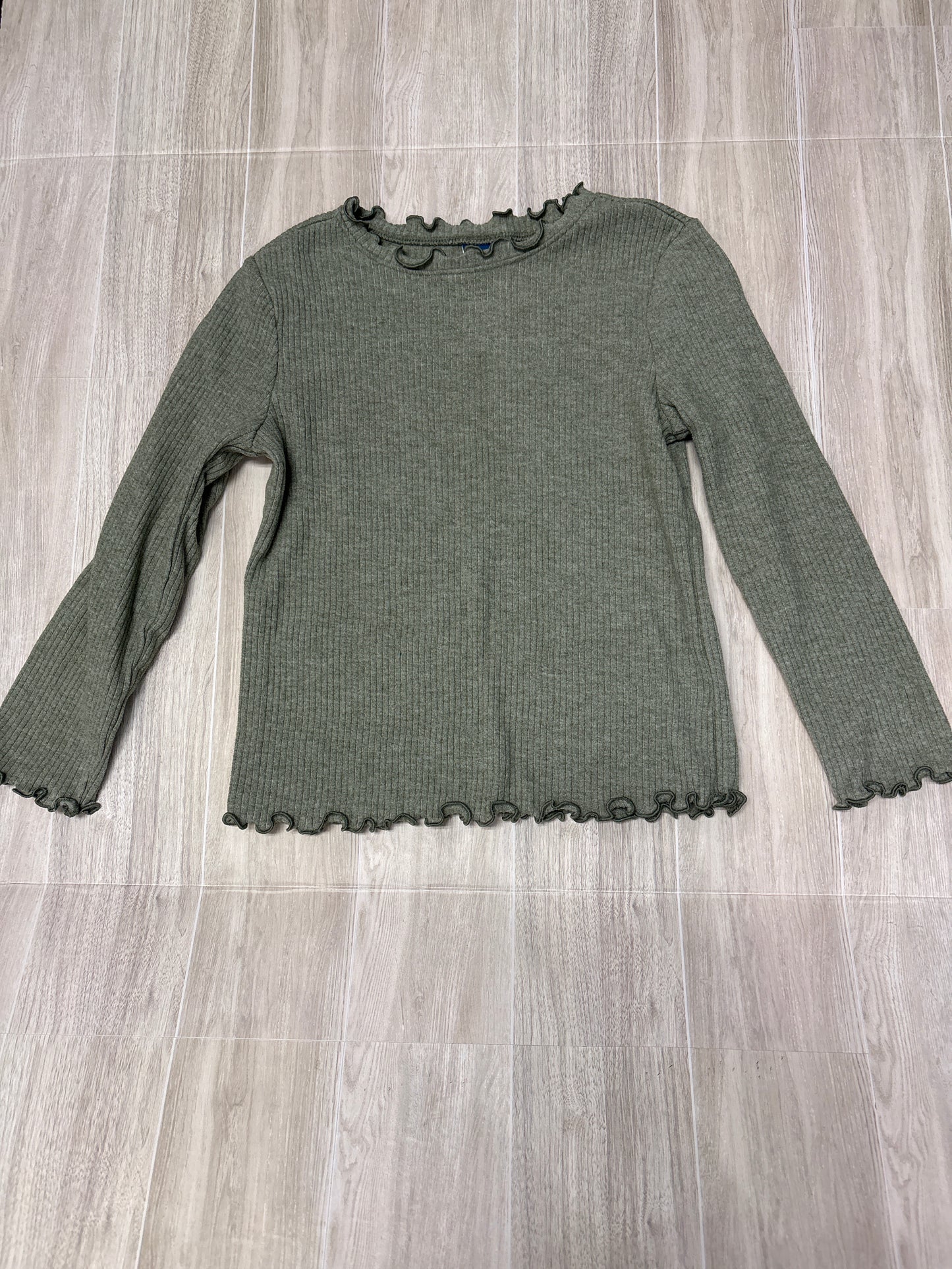 5T Soft Ribbed Lettuce Hem Olive Long Sleeve