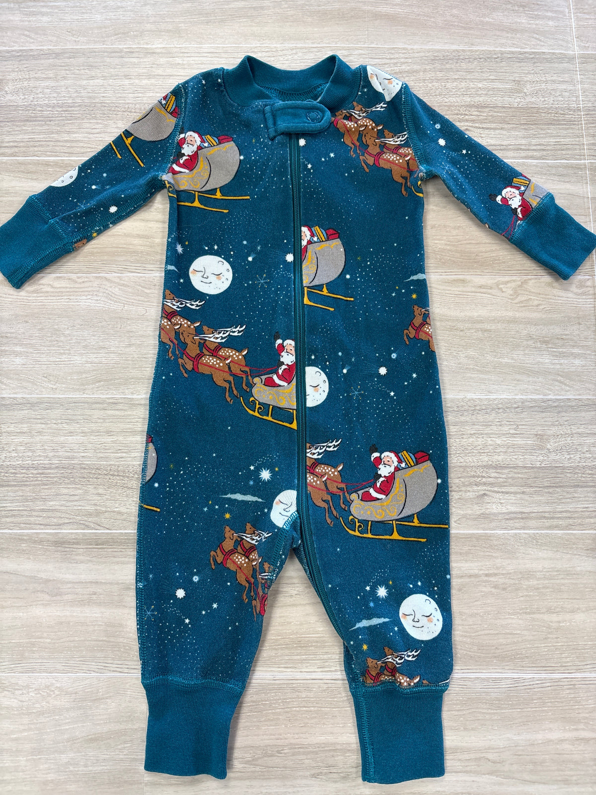 0-3m Hanna Anderson Blue Santa Pajama