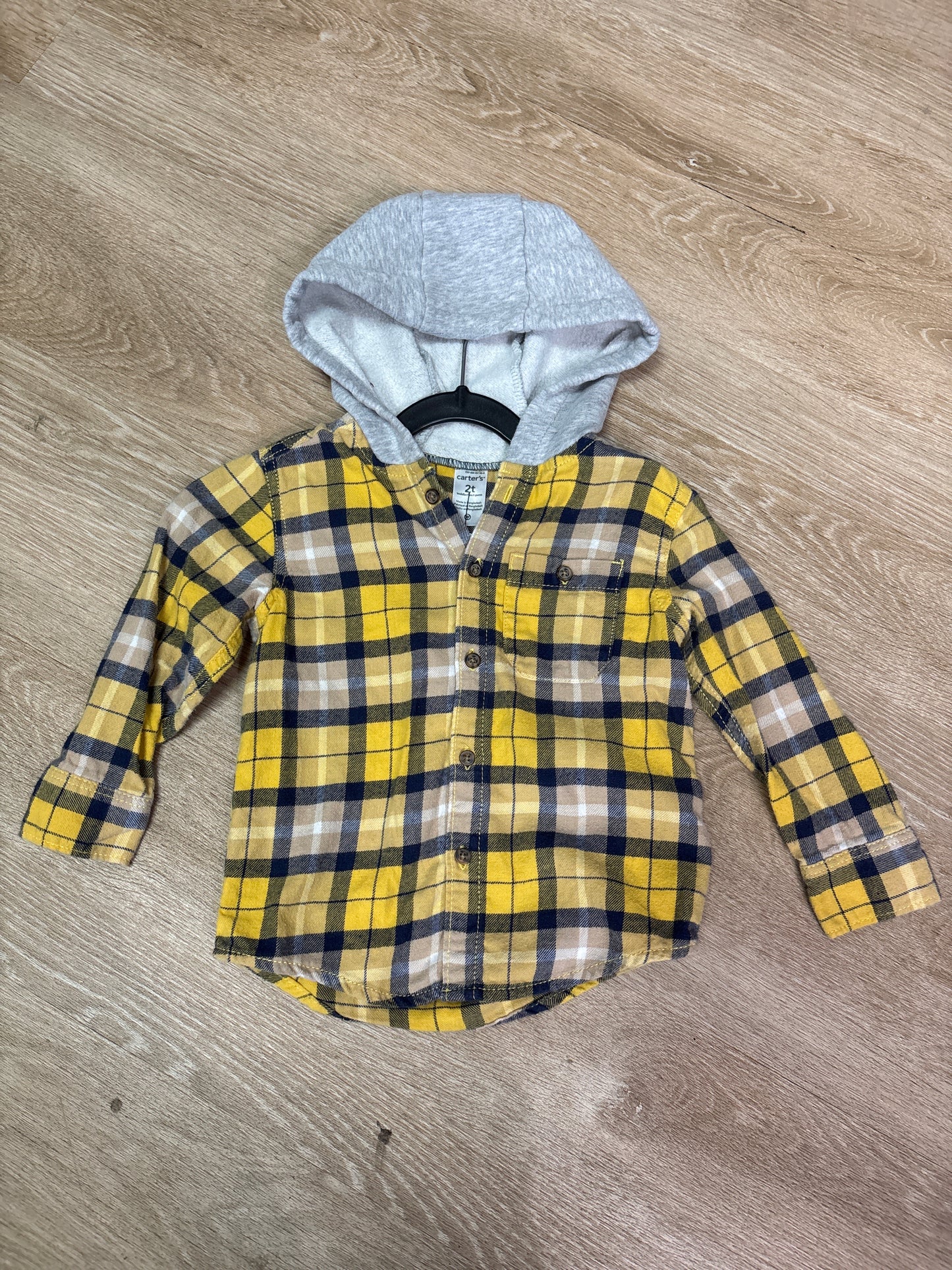 2T Yellow Flannel Hooded Shacket