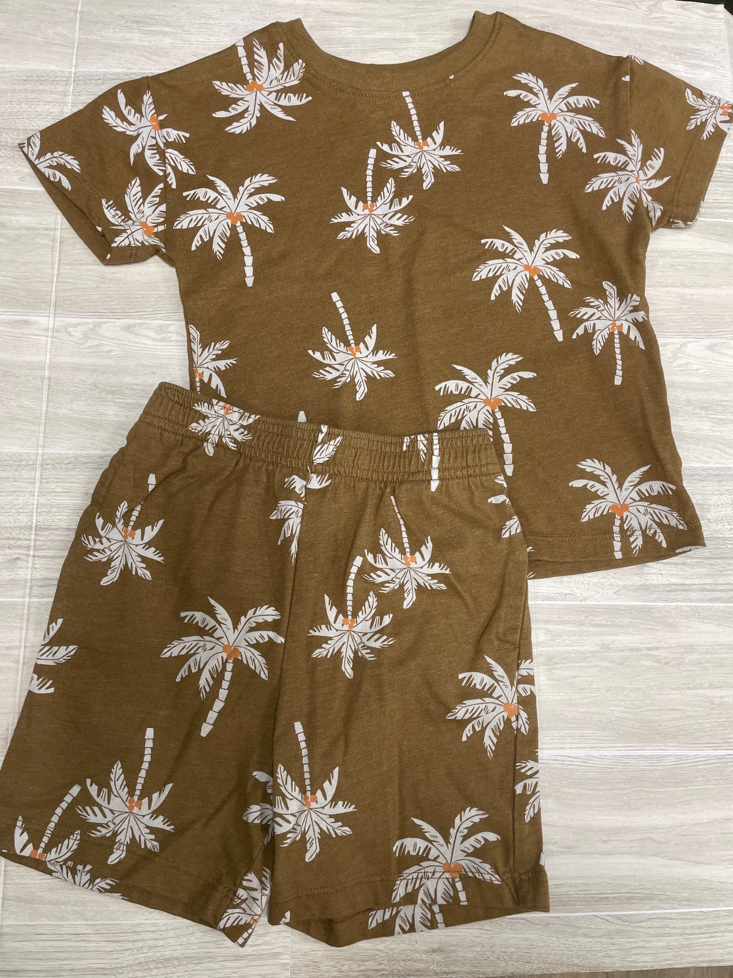 4T Camel Multi Palm Graphic Tee + Shorts Set
