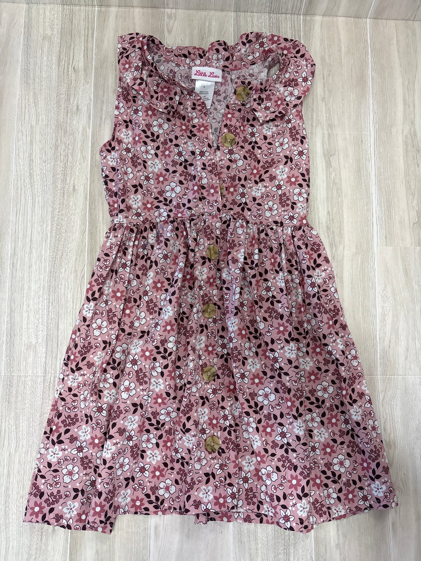 6 Pink Floral Collared Button Dress