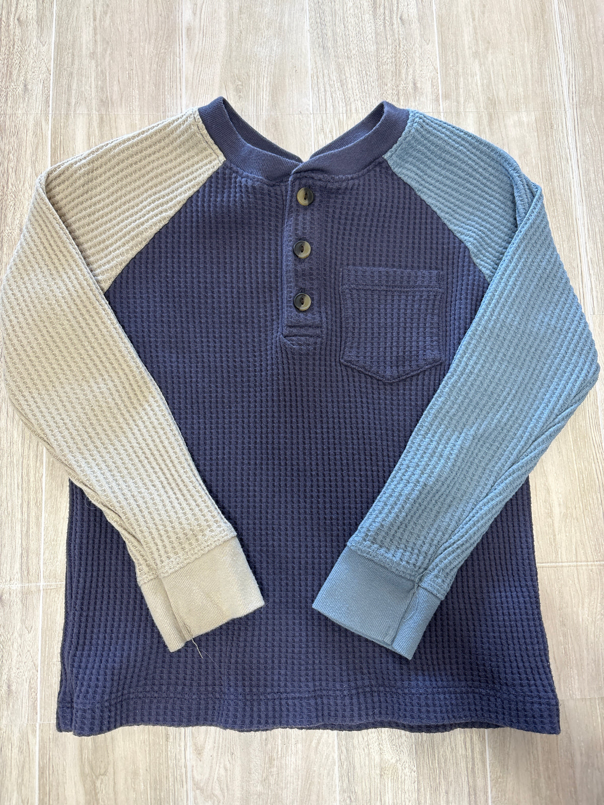 5T Navy Colorblock Waffle Knit Button Long Sleeve