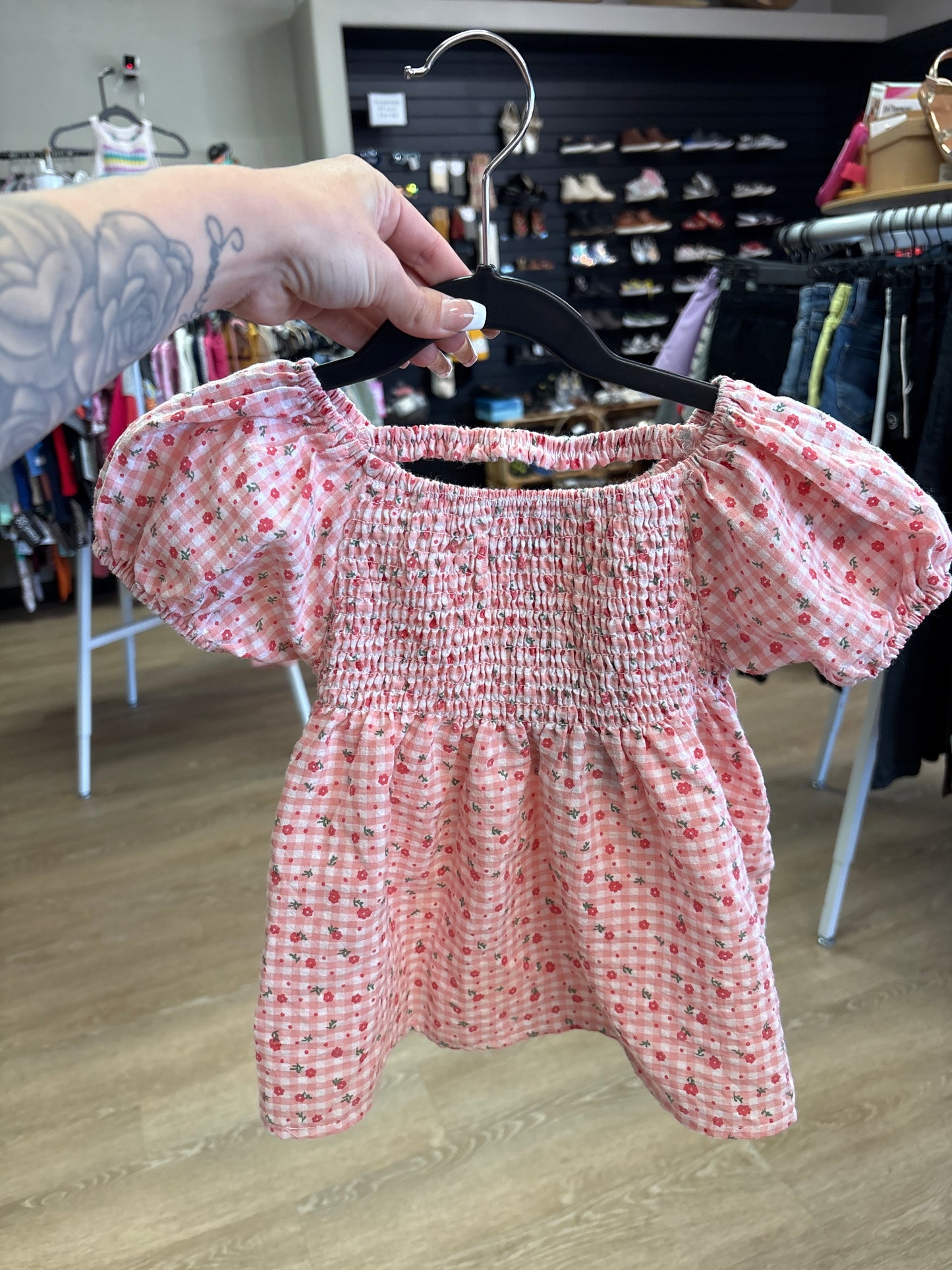 3T Gauze Floral Checkered Top