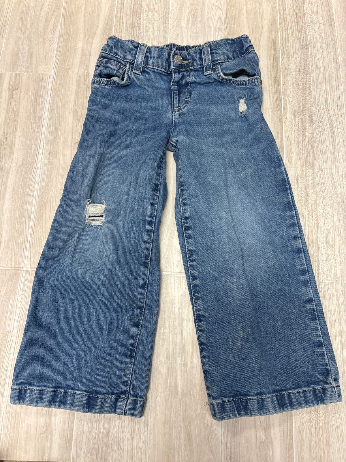 4T Medium Wash Distressed Wide Leg Denim - Blemish
