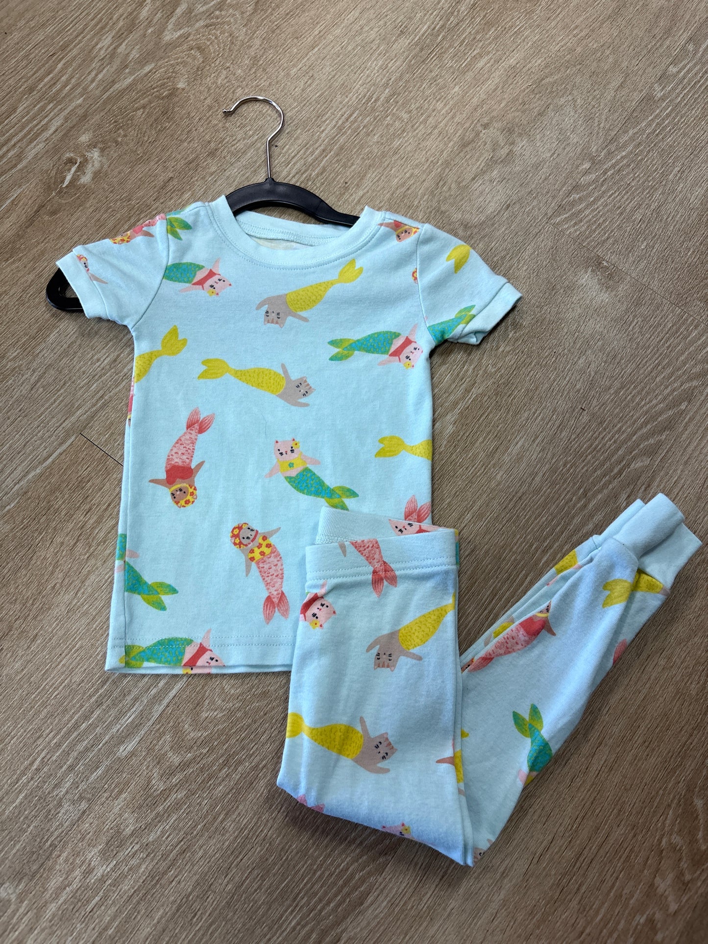 2T Blue Cat Mermaid Pajama Set
