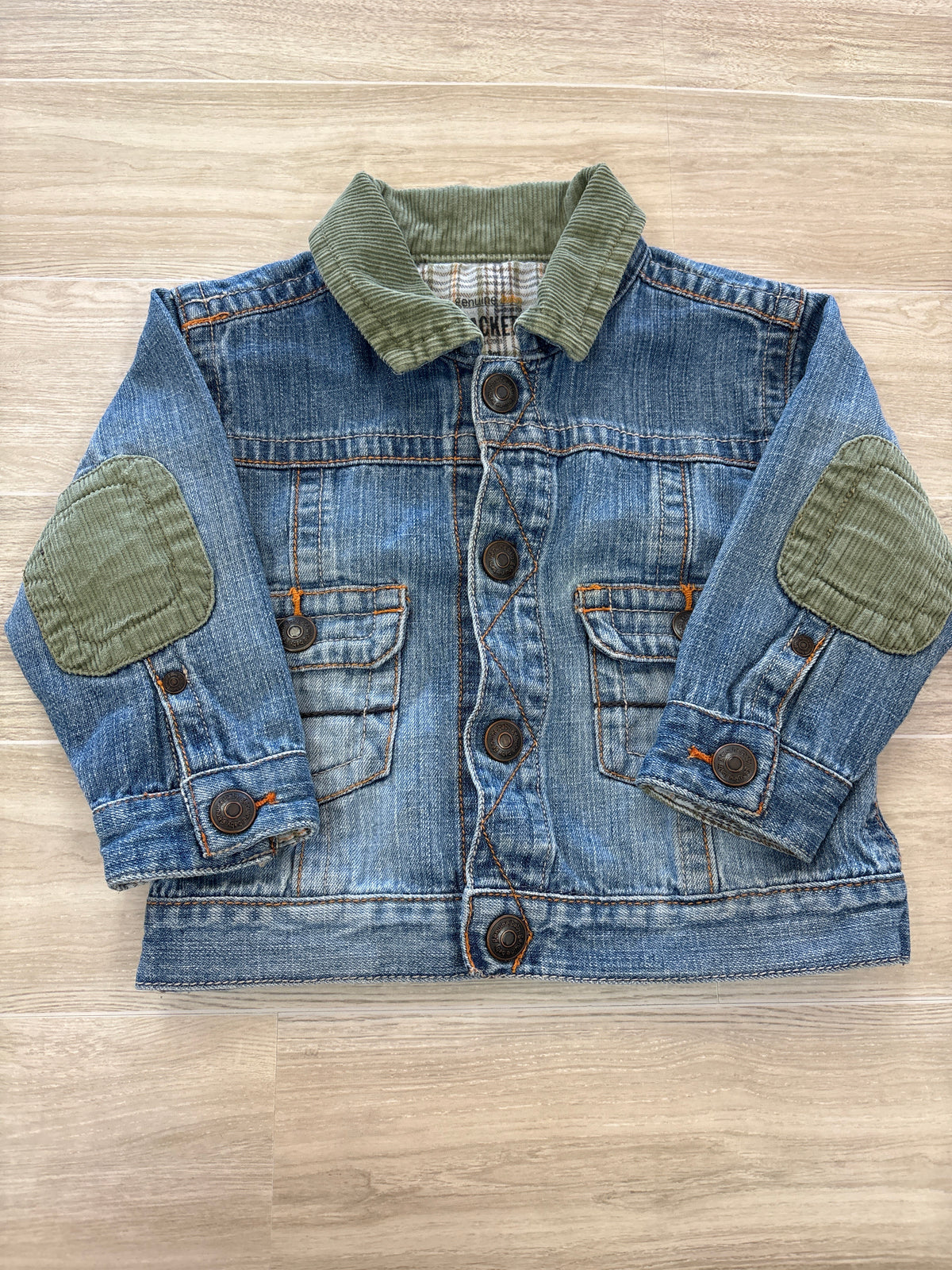 9m OshKosh Denim Elbow Patch Olive Corduroy Collar Denim Jacket